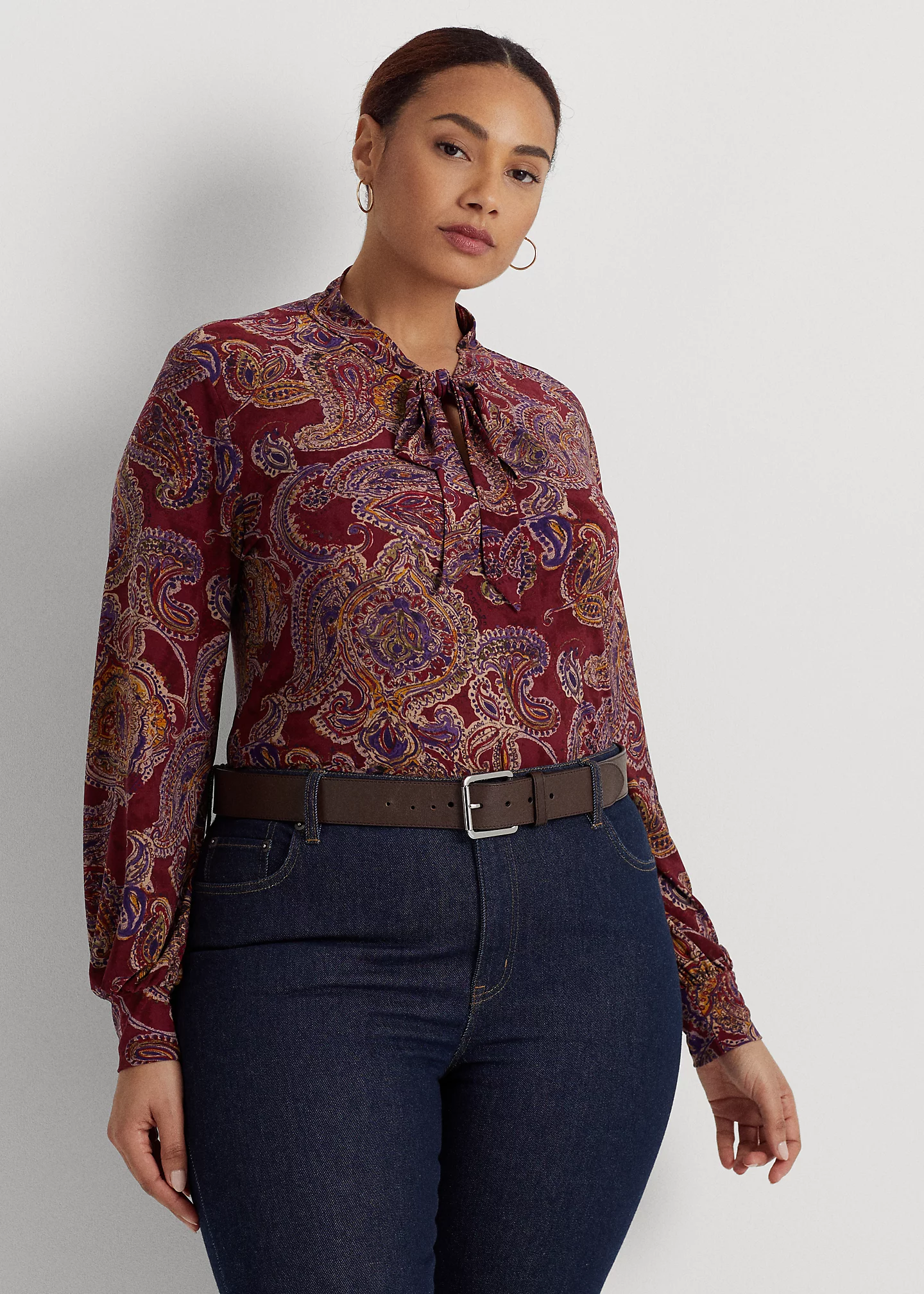 Paisley Tie-Neck Stretch Jersey Top