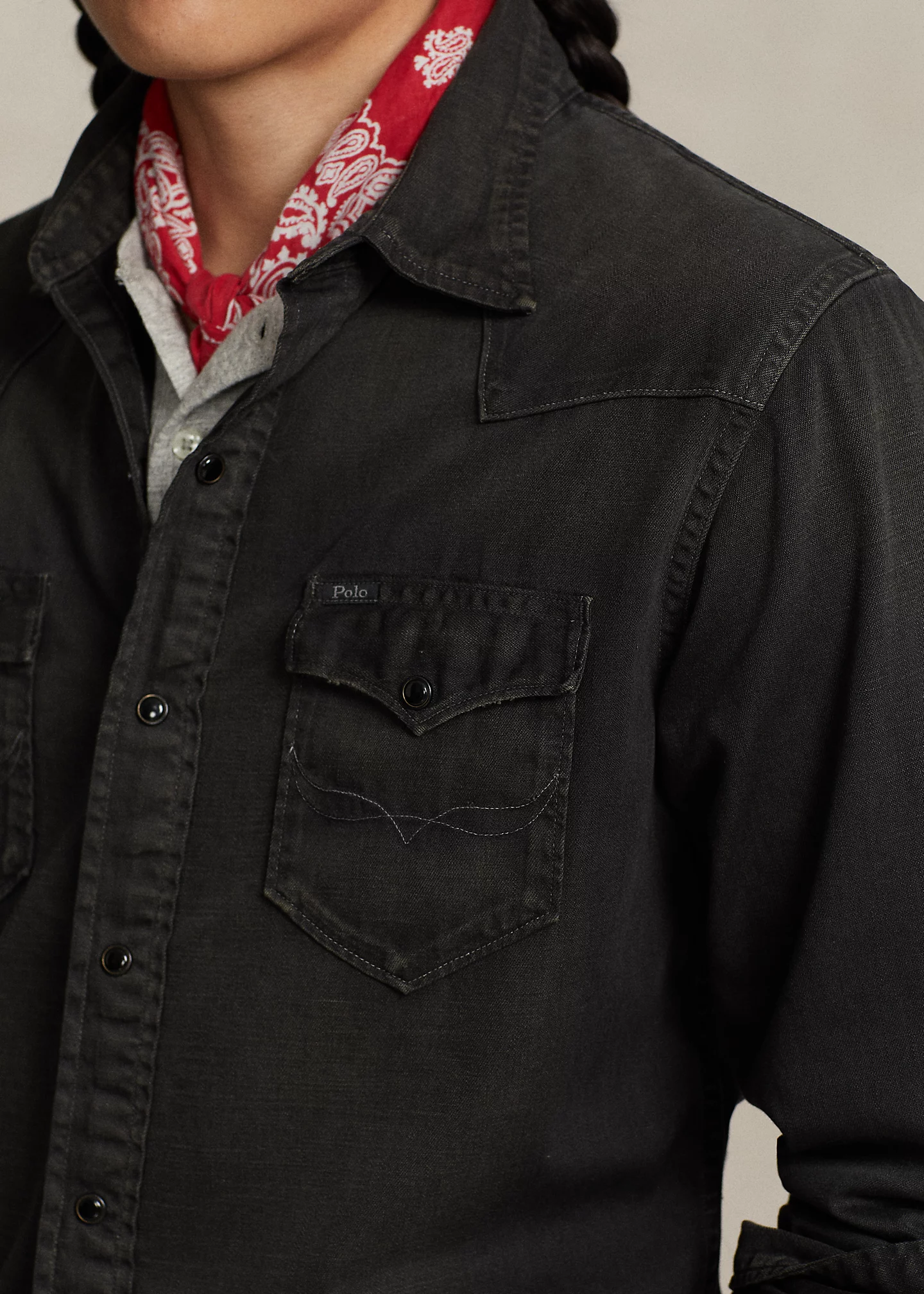 Garment-Dyed Denim Western Shirt