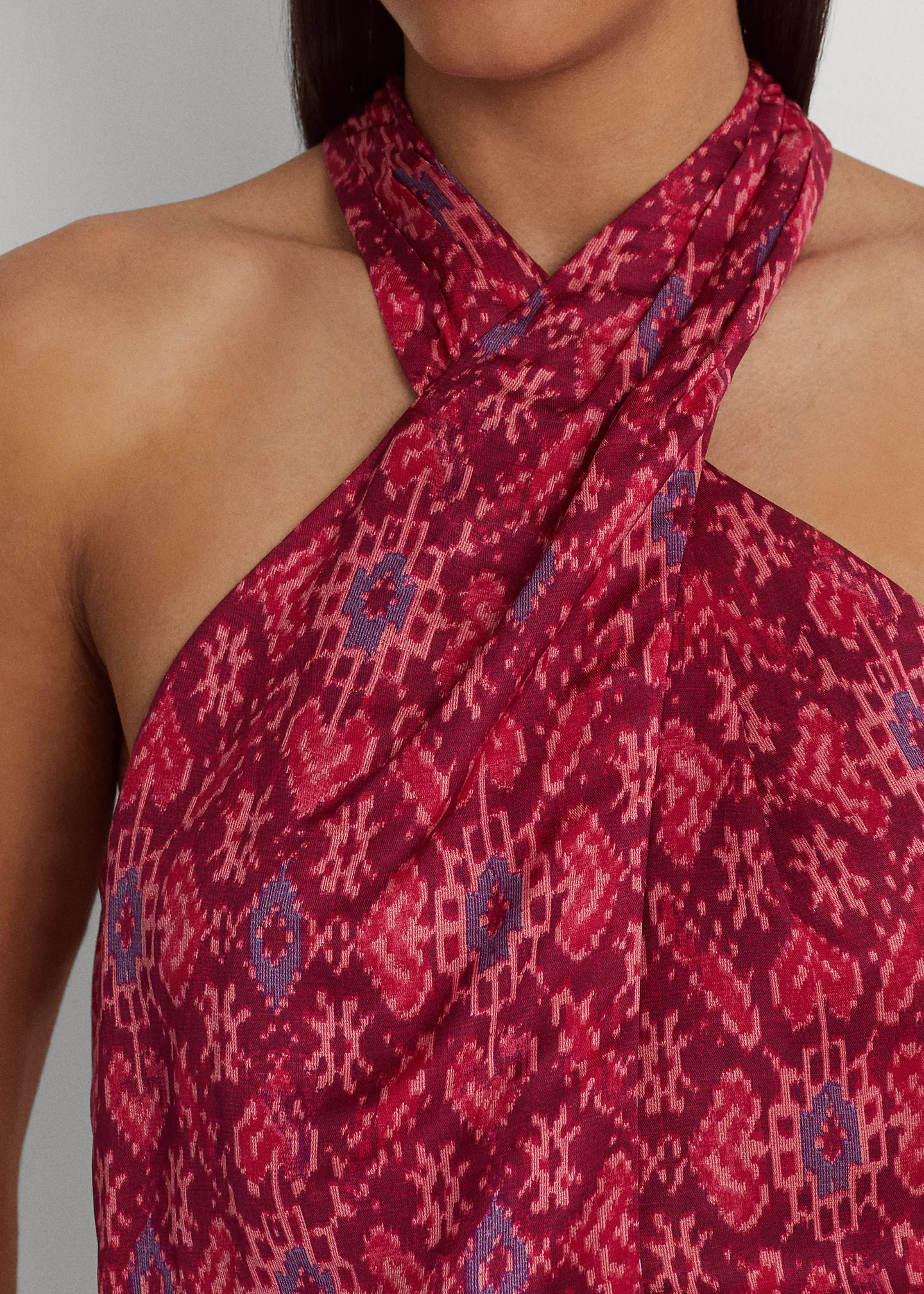 Geo-Print Shantung Halter Blouse