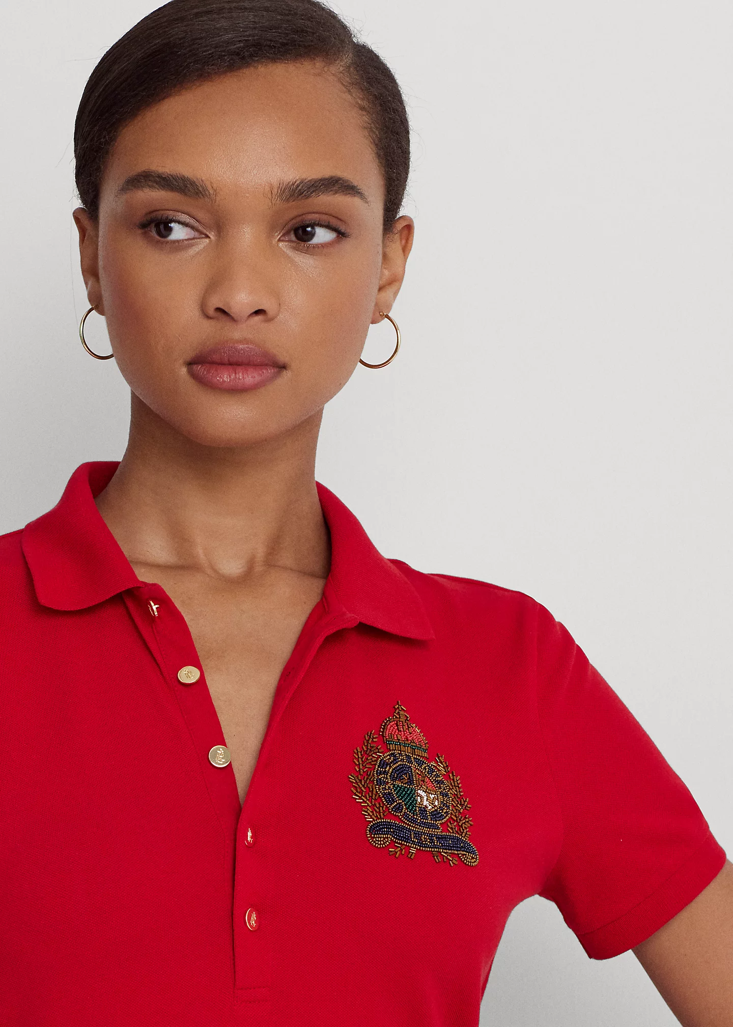 Beaded-Crest Piqué Polo Shirt