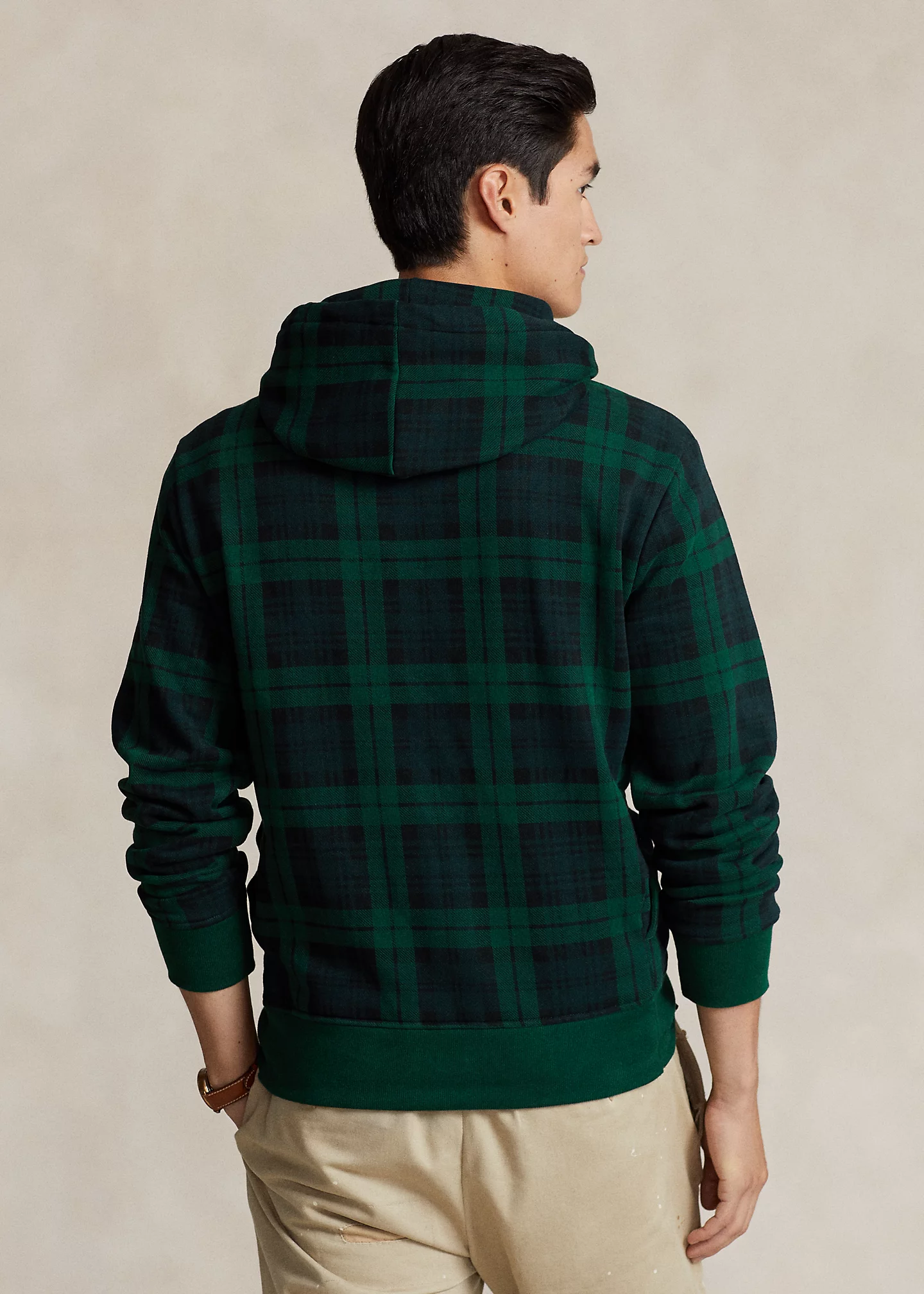 Leather-Pony Plaid Fleece Hoodie