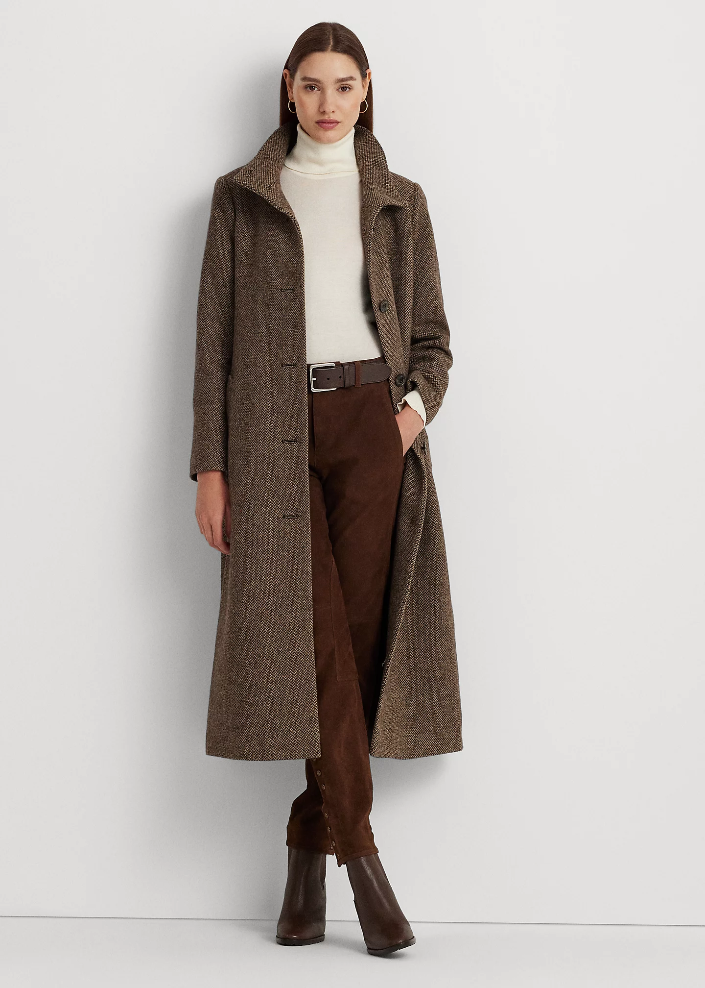 Wool-Blend Twill Funnelneck Coat