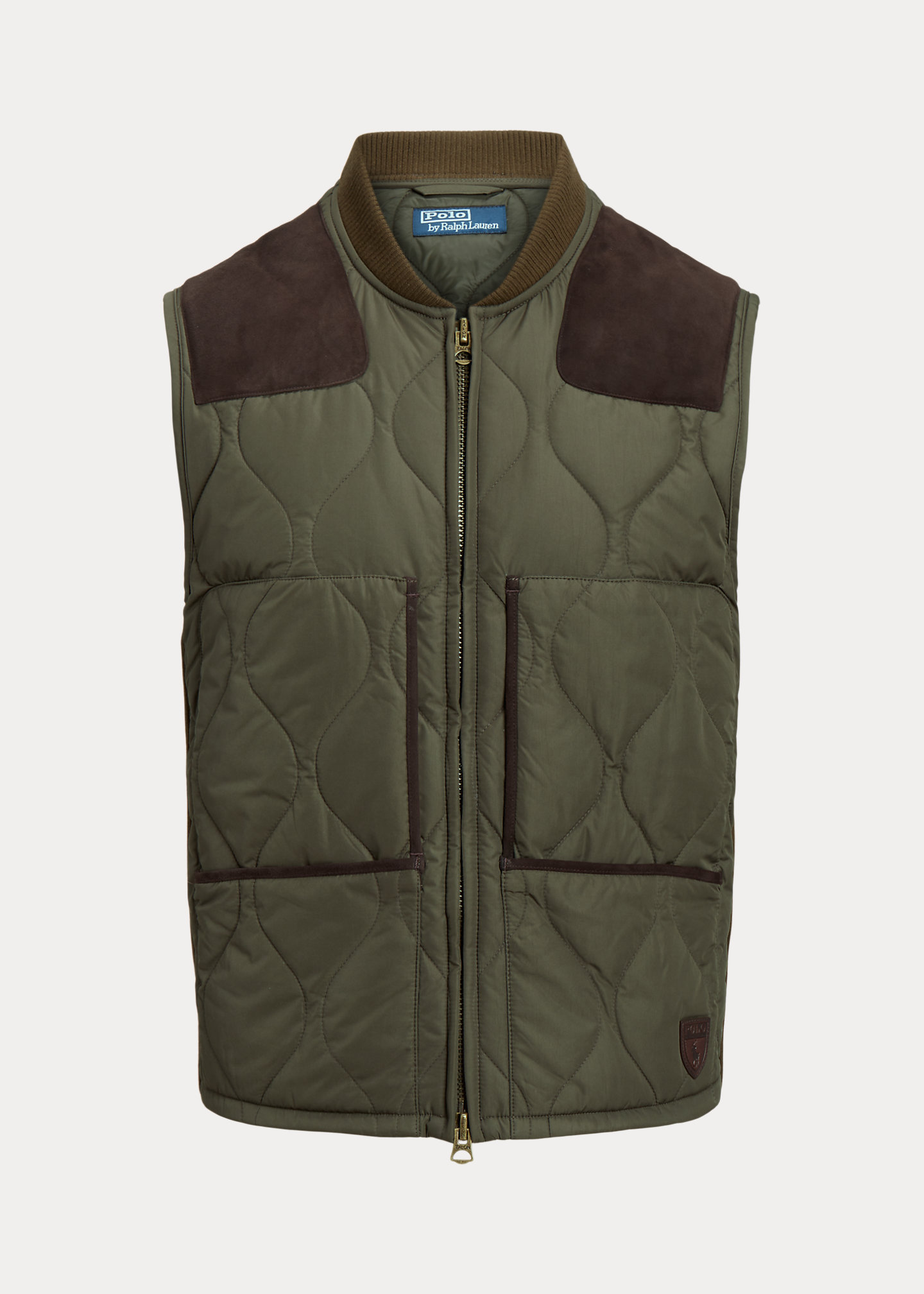 Suede-Trim Quilted Vest