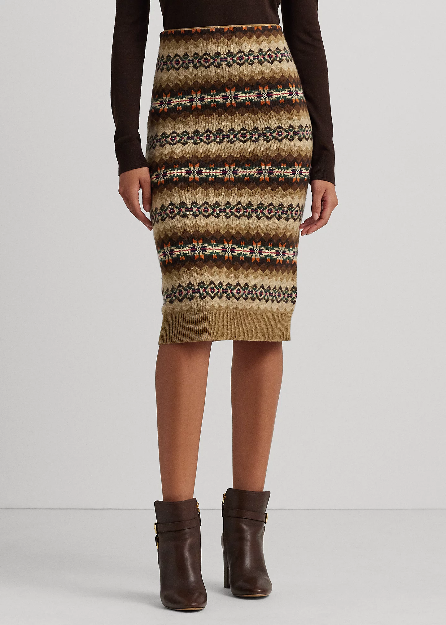 Fair Isle Wool-Blend Knit Pencil Skirt