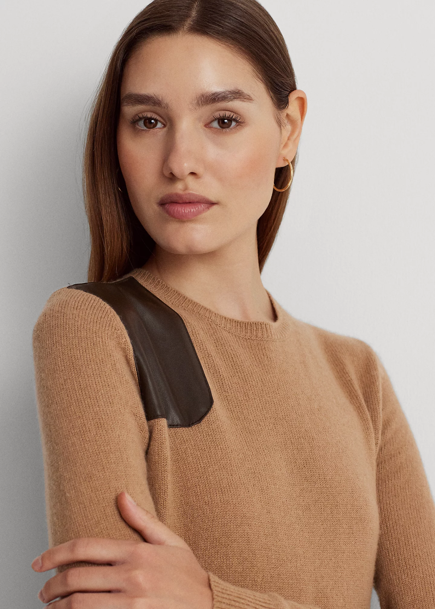 Faux-Leather-Trim Wool-Cashmere Dress