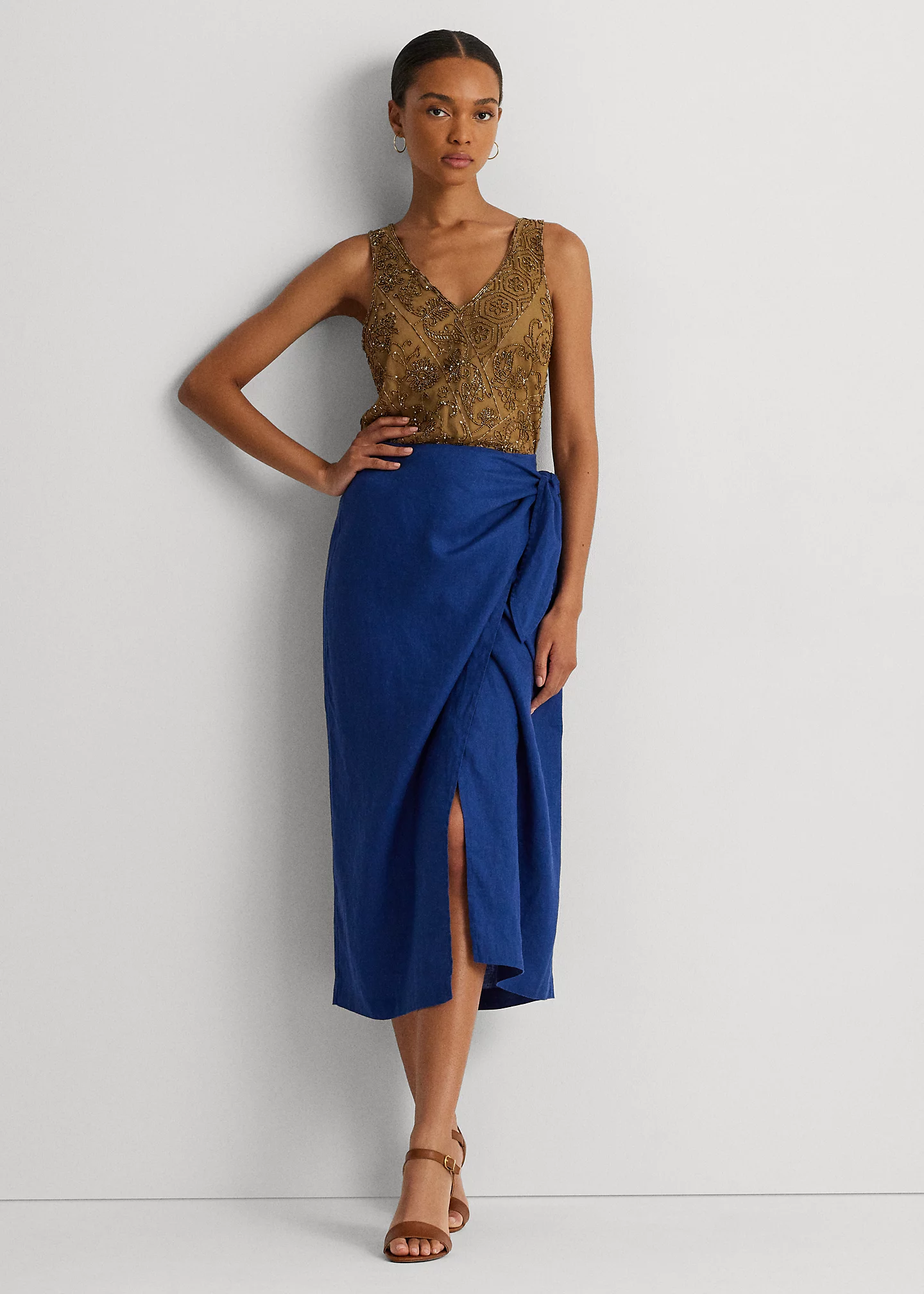 Beaded Mesh Sleeveless Blouse