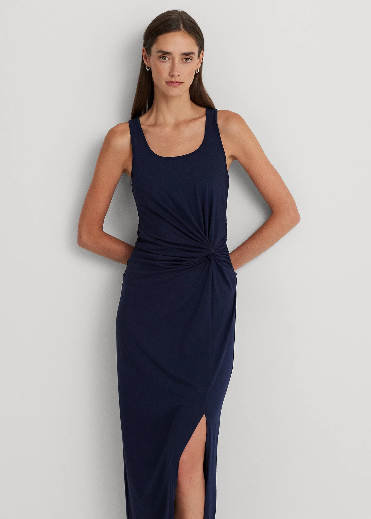 Twist-Front Jersey Sleeveless Dress