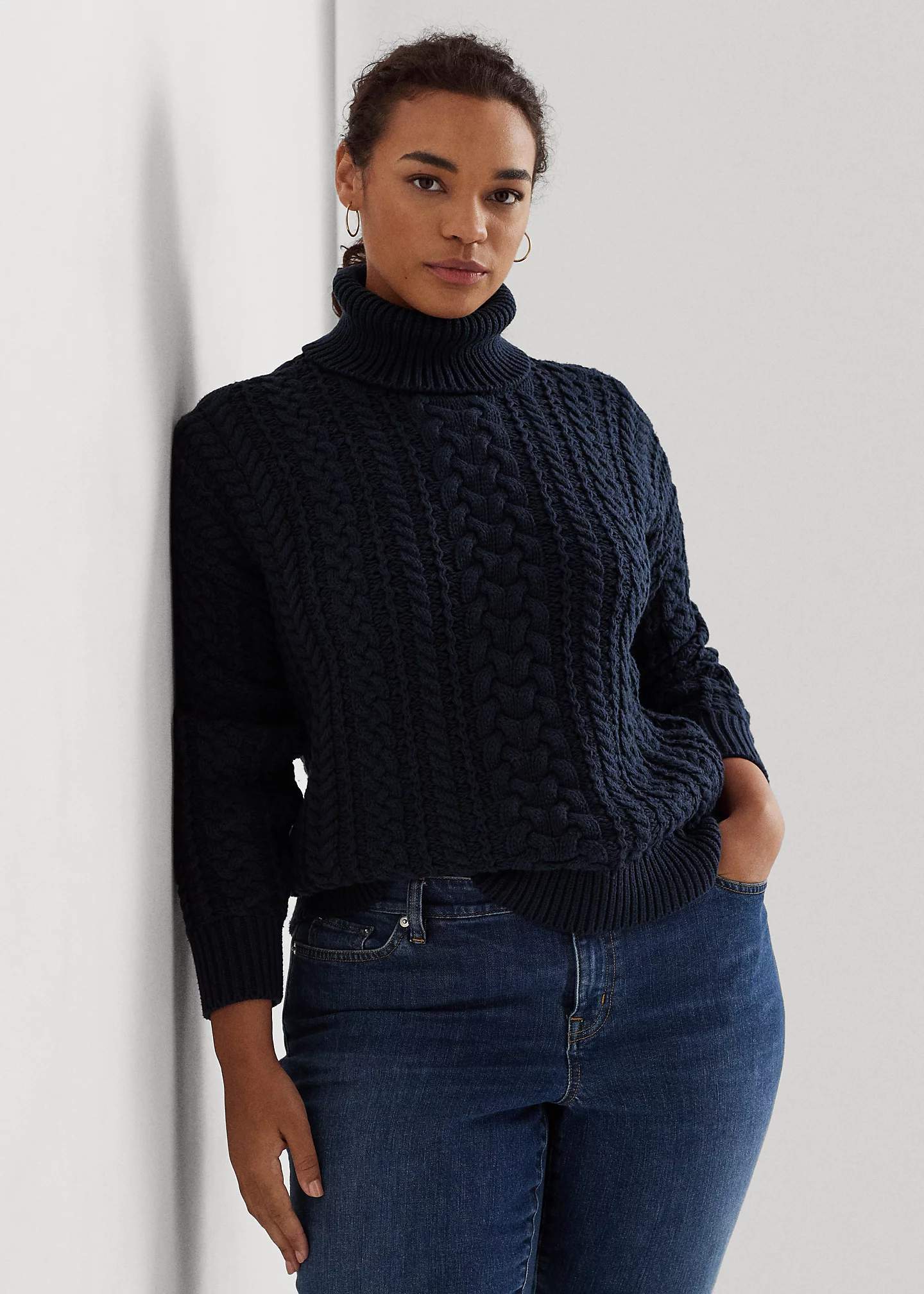 Cable-Knit Cotton-Blend Turtleneck