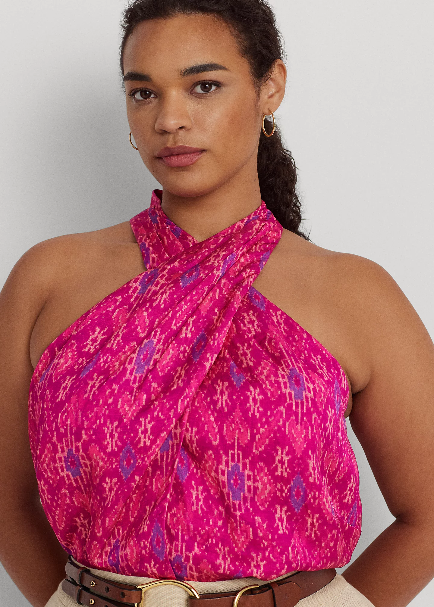 Geo-Print Shantung Halter Blouse