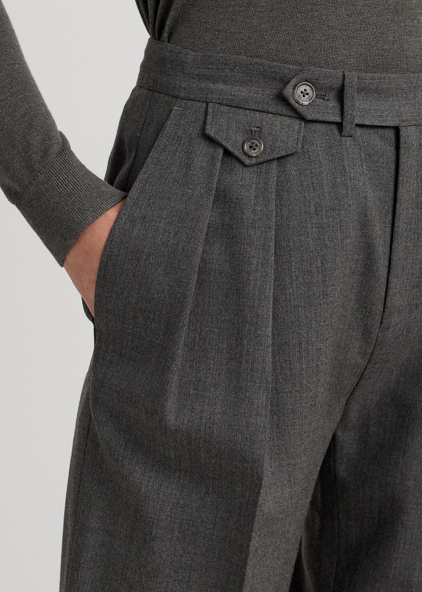 Pleated Wool Twill Straight Pant