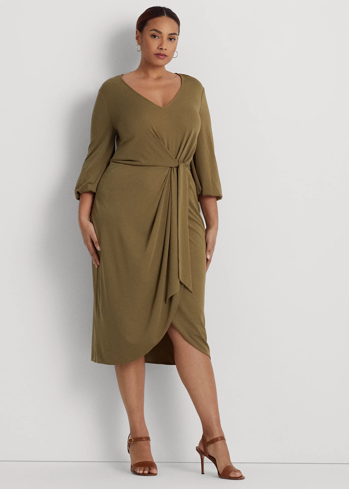 Stretch Jersey Tie-Front Midi Dress