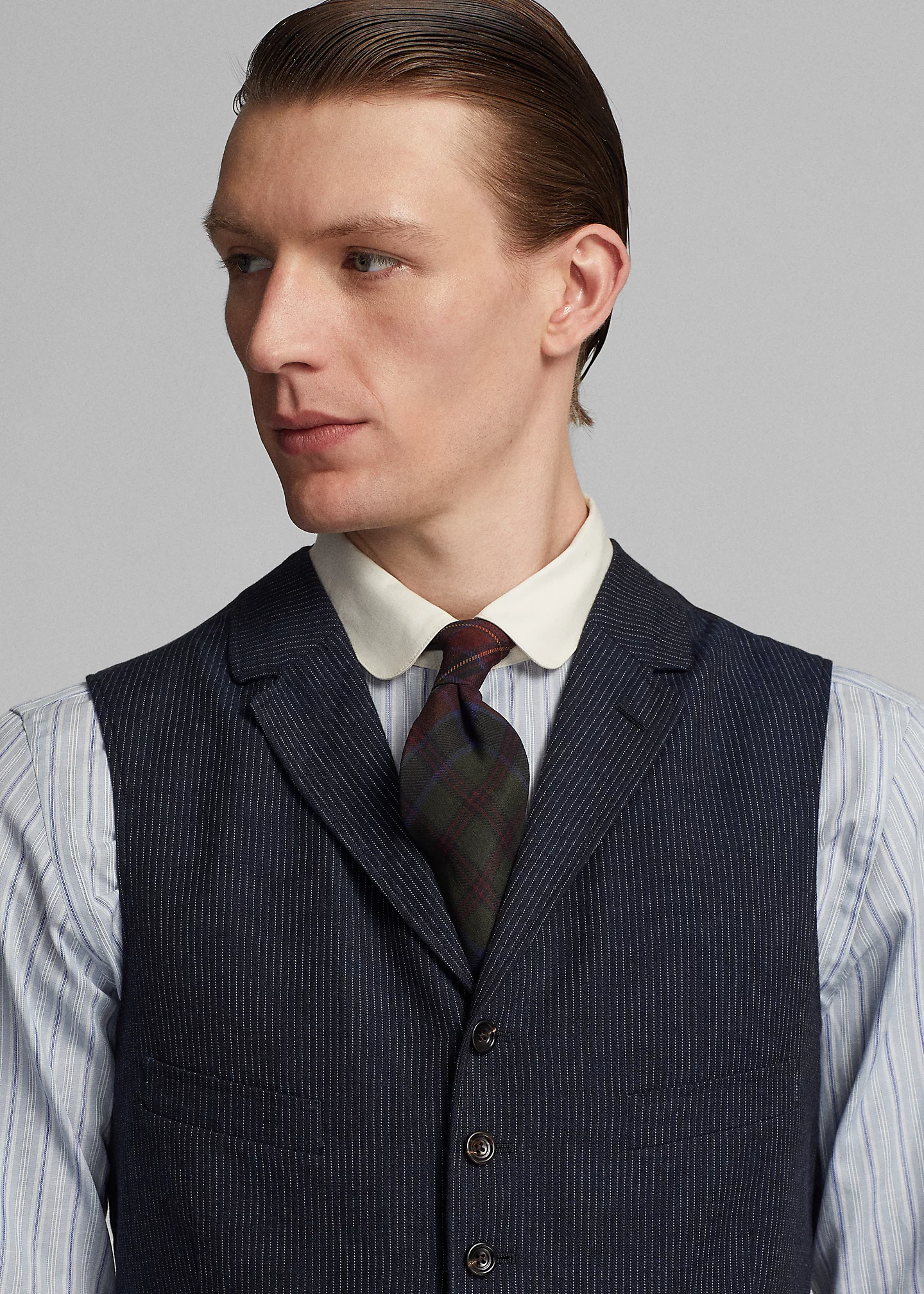 Striped Herringbone Notch-Lapel Vest