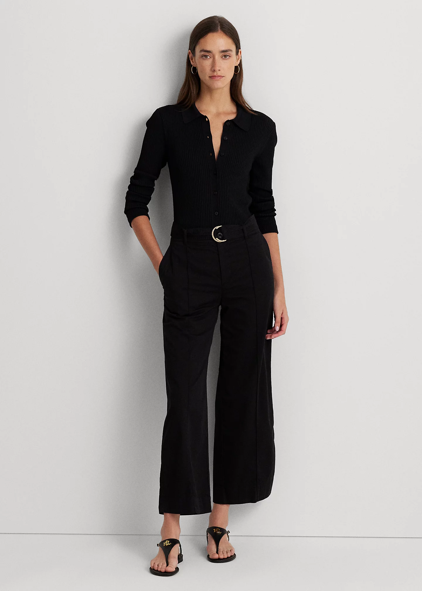 Rib-Knit Long-Sleeve Polo Cardigan