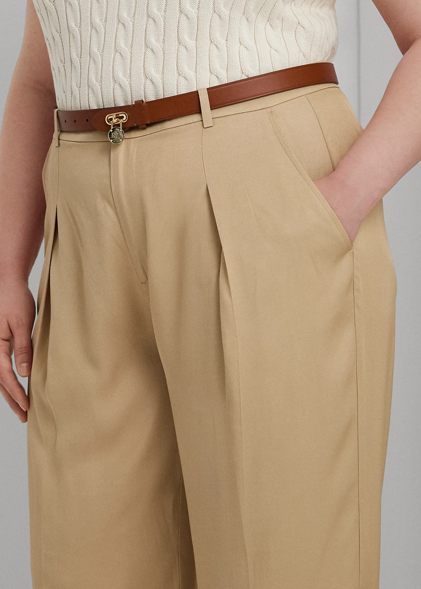 Pleated Twill Wide-Leg Pant