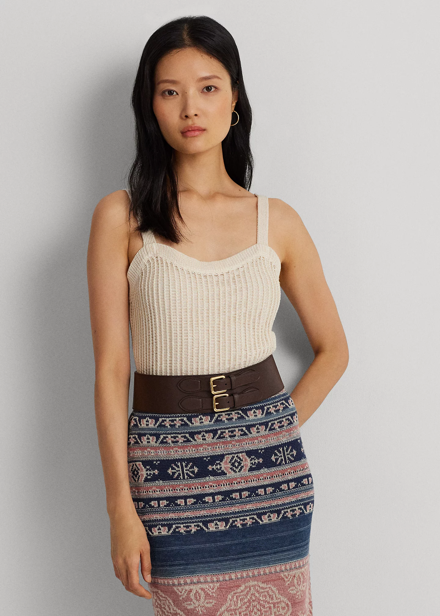 Linen-Blend Rib-Knit Sweater Tank Top
