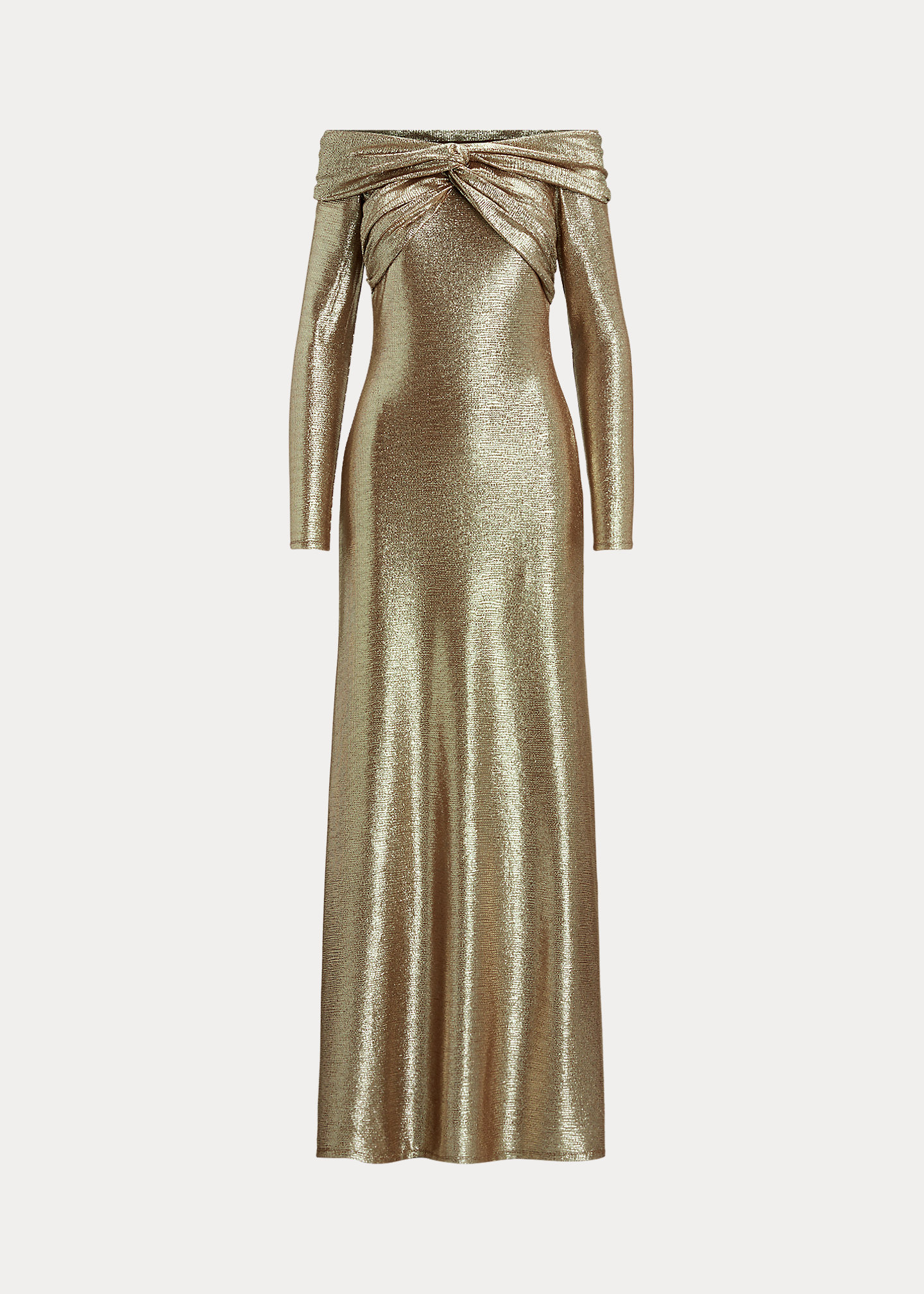 Metallic Knit Off-the-Shoulder Gown