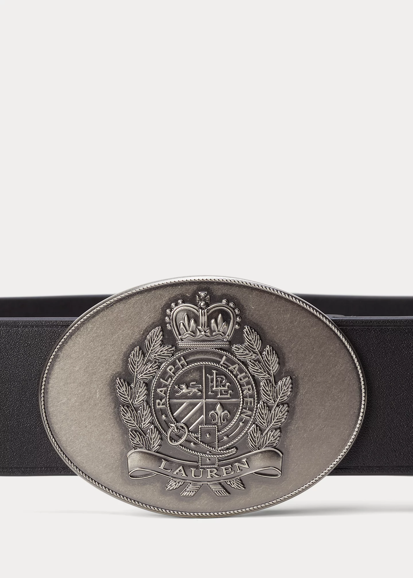 Crest-Buckle Leather Wide Belt