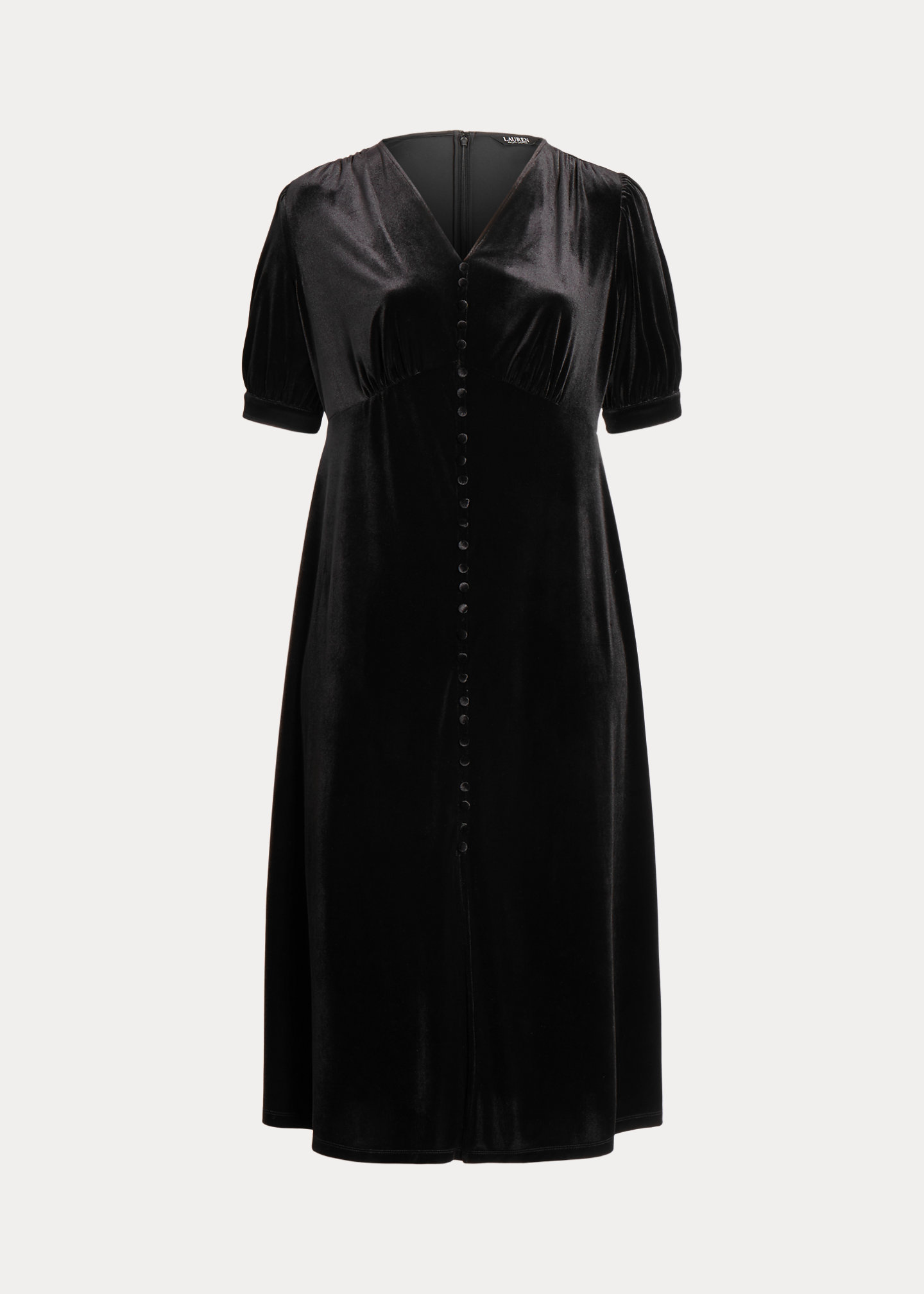 Stretch Velvet Puff-Sleeve Midi Dress