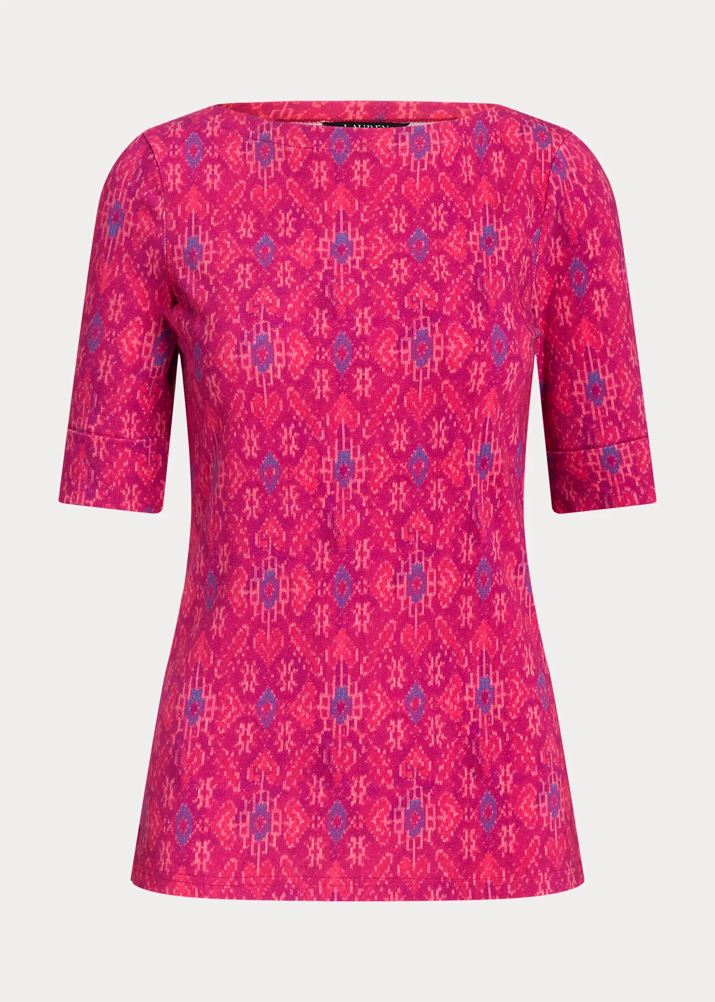 Geo-Print Stretch Cotton Boatneck Top