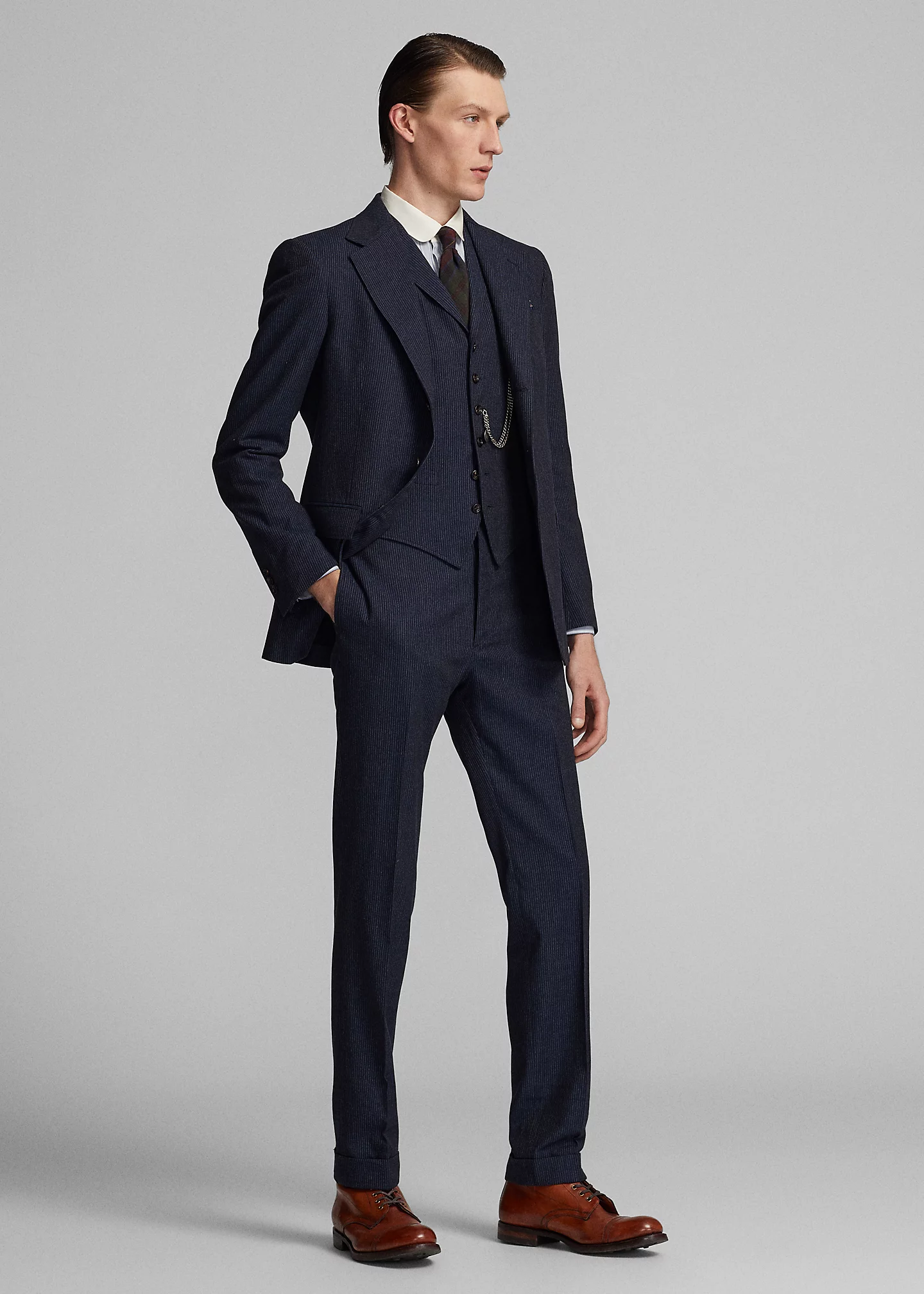 Striped Herringbone Notch-Lapel Vest