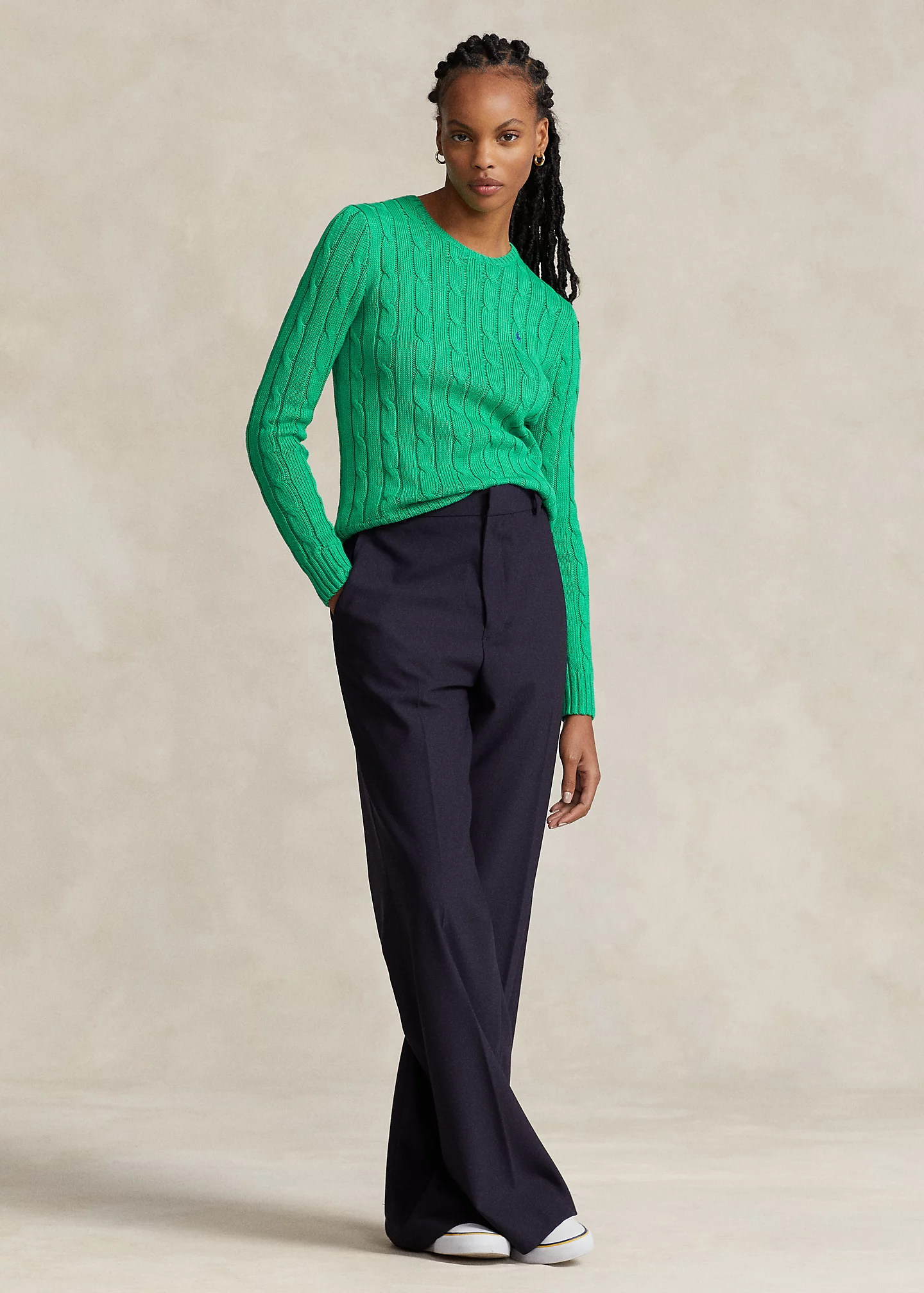 Cable-Knit Cotton Crewneck Sweater