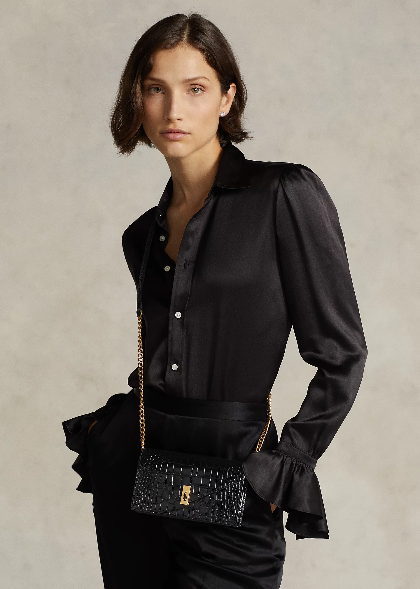 Polo ID Croc-Embossed Chain Wallet & Bag