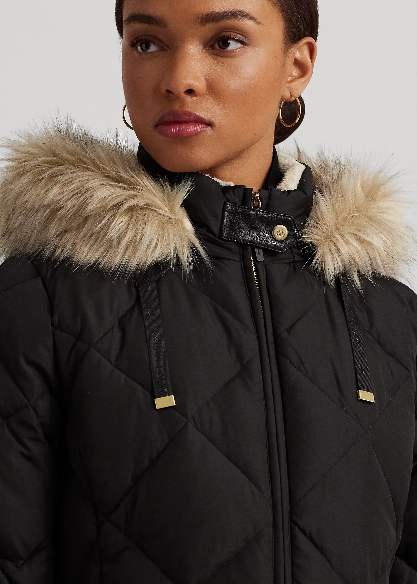 Faux-Fur-Trim Hooded Down Coat