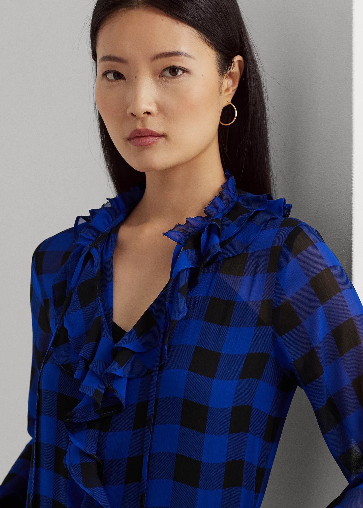 Buffalo Check Ruffled Georgette Blouse