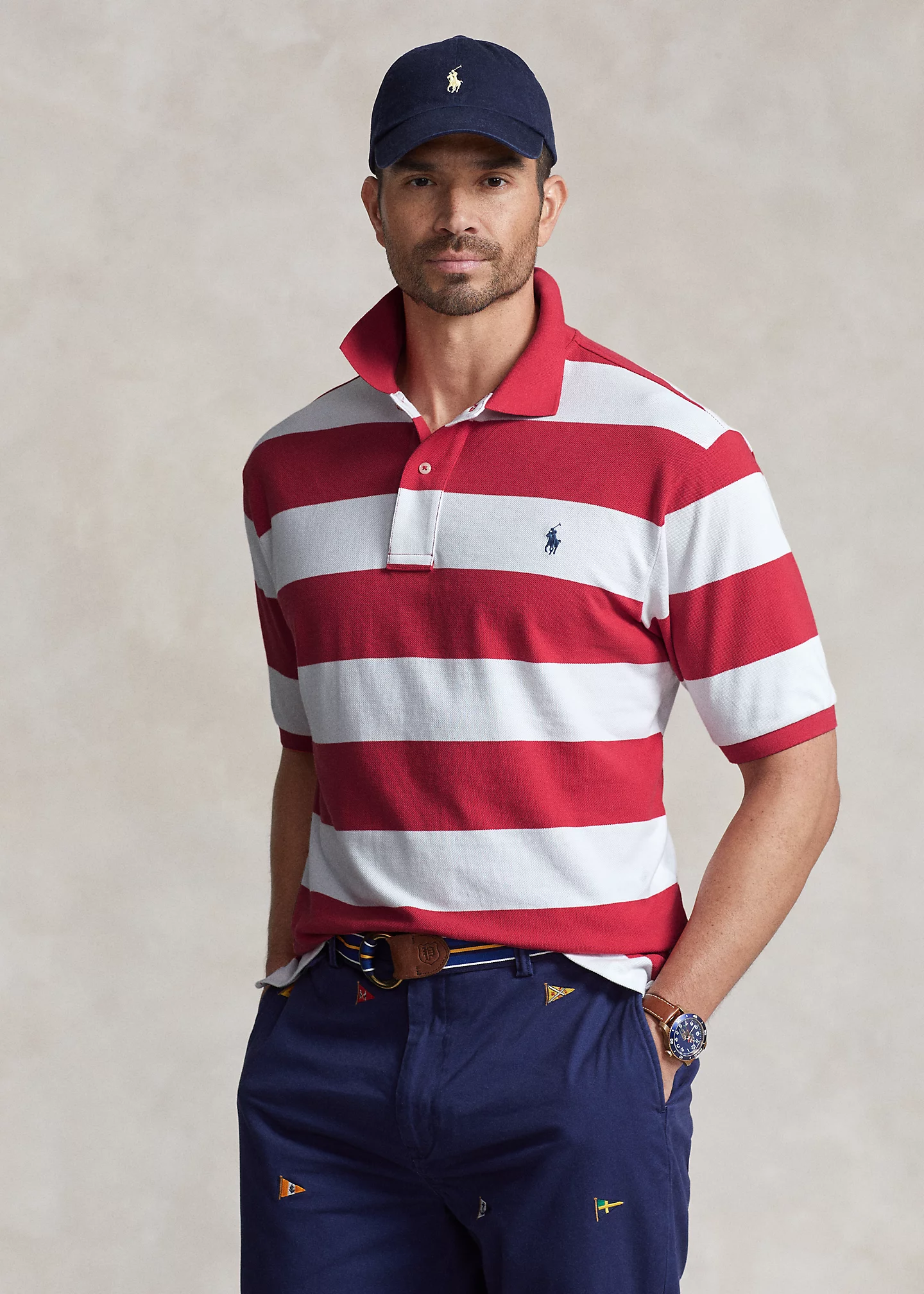 Striped Mesh Polo Shirt