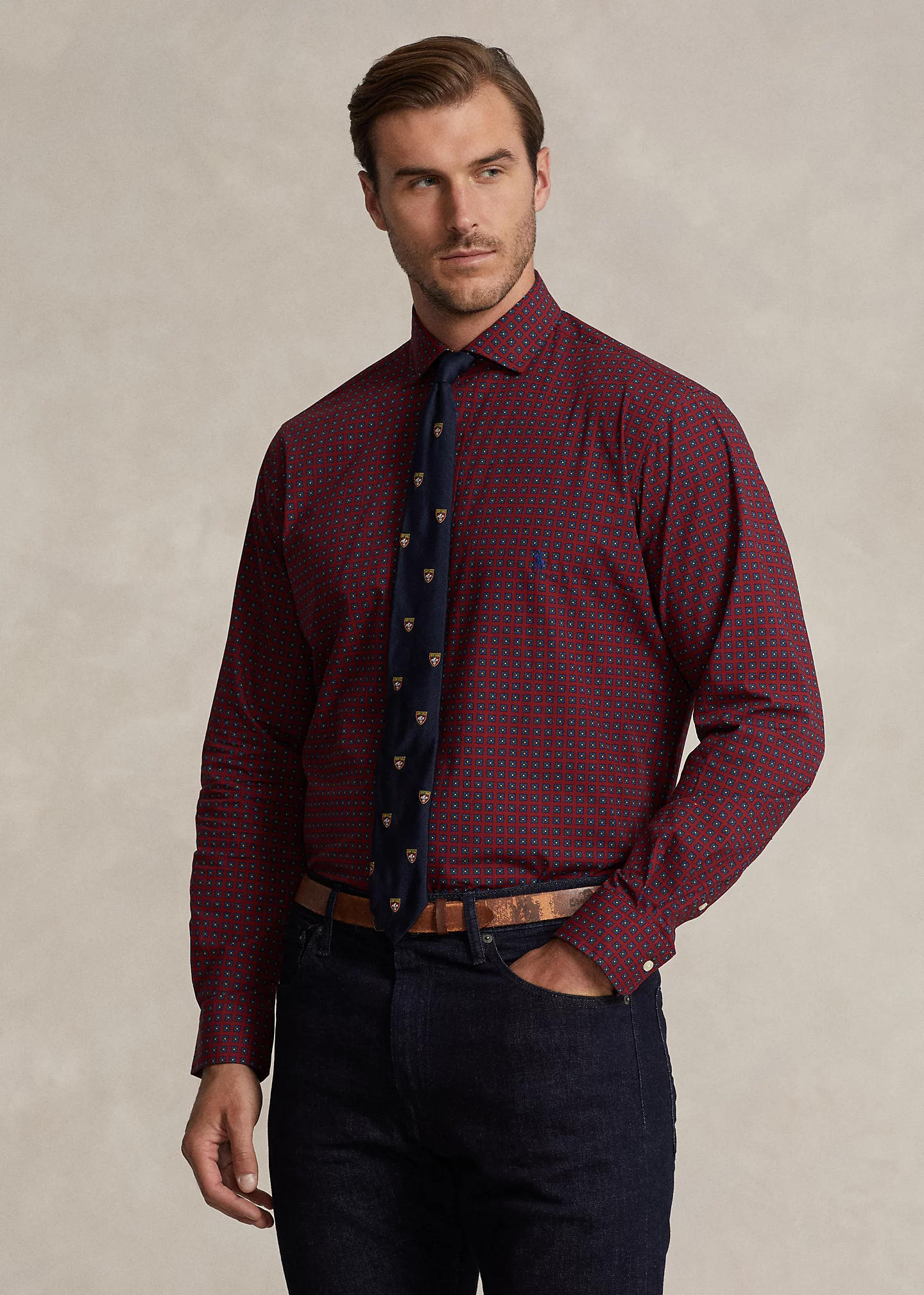 Foulard-Print Stretch Poplin Shirt