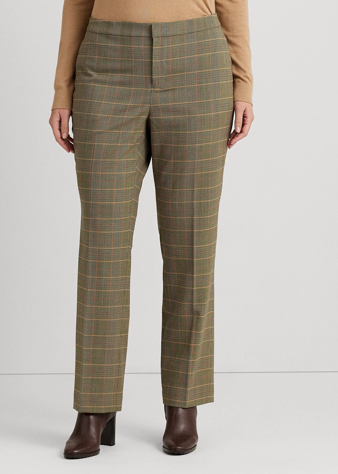 Checked Plaid Twill Straight-Leg Pant