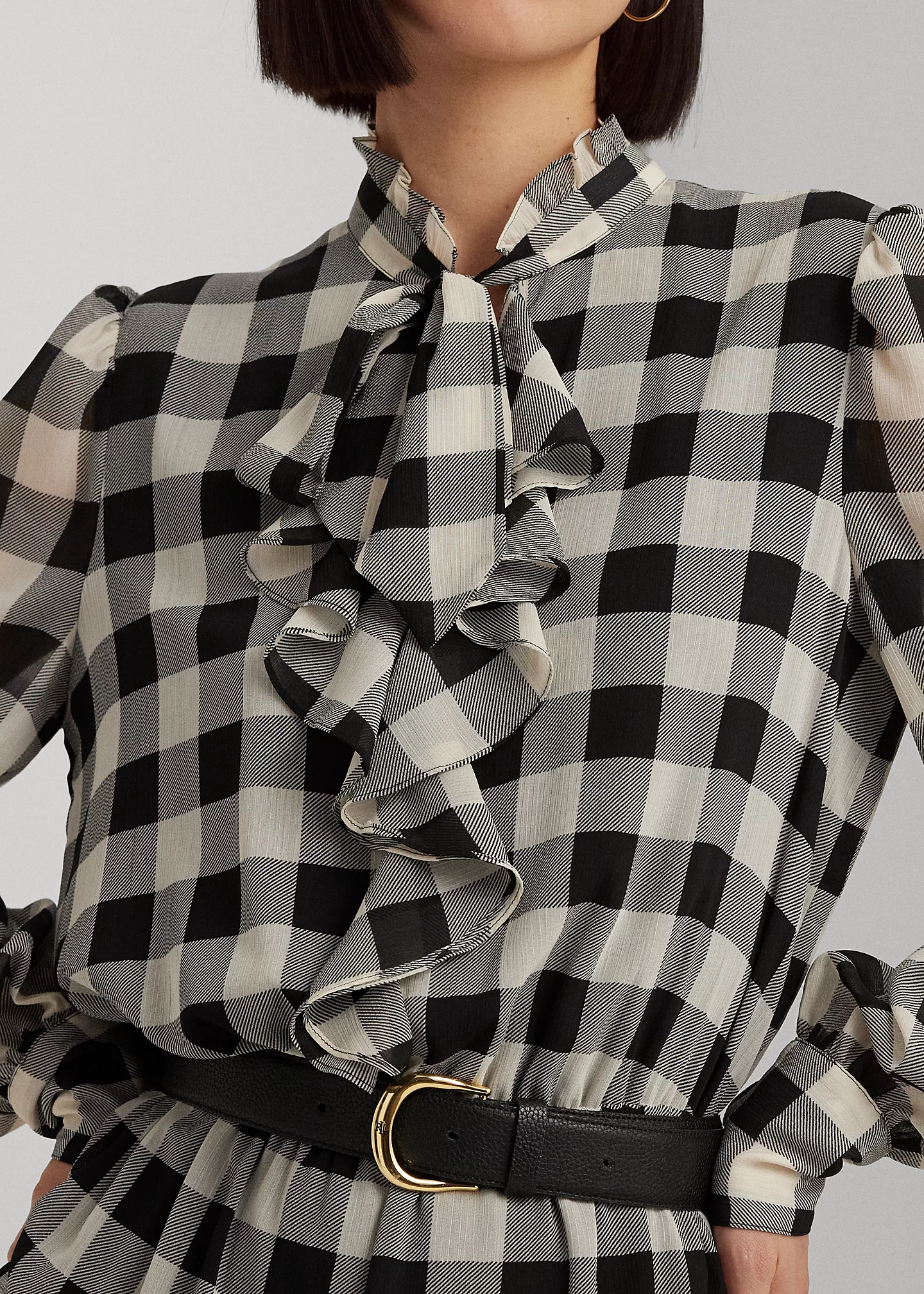 Buffalo Check Ruffled Georgette Dress