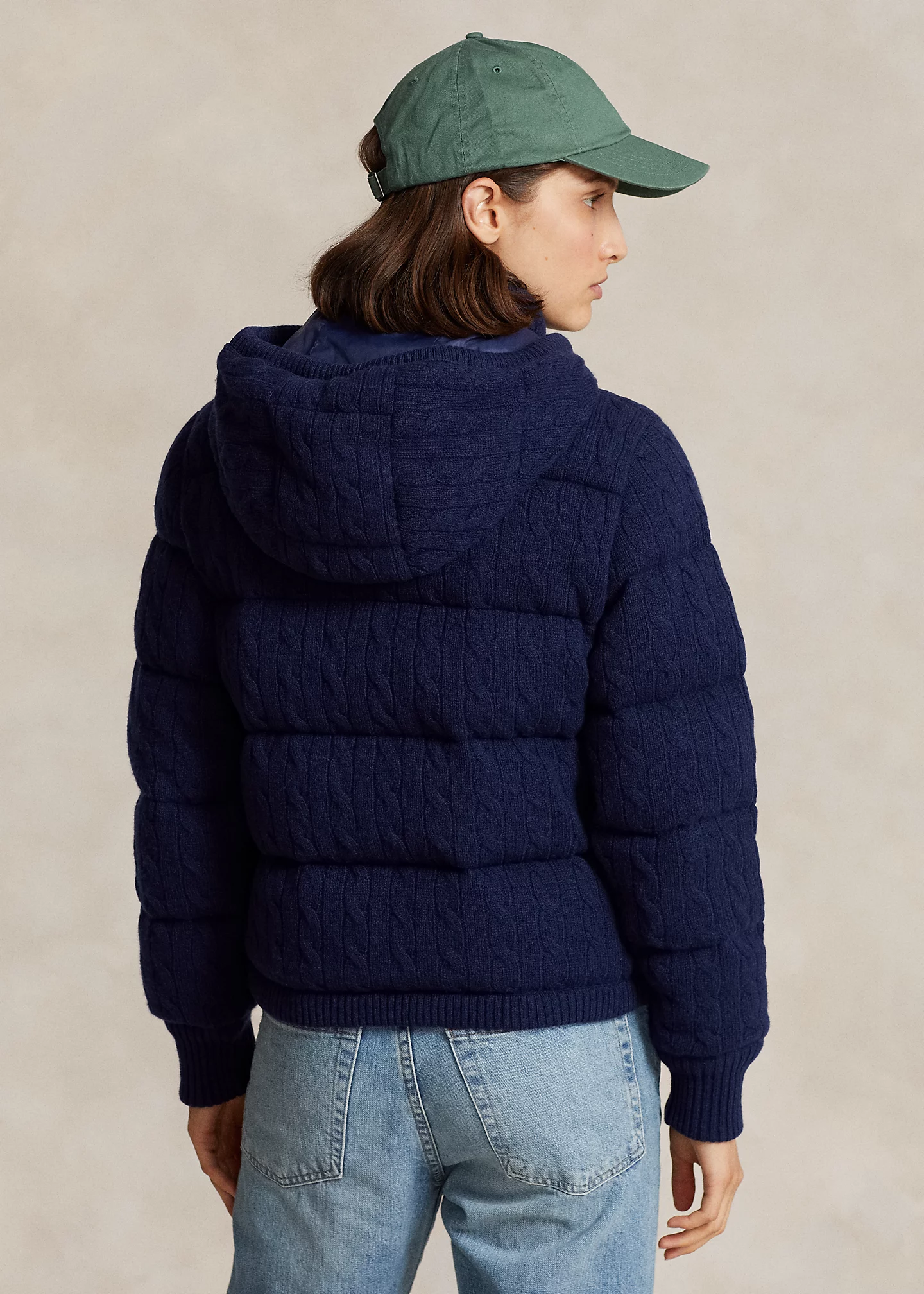 Cable-Knit Hooded Down Coat