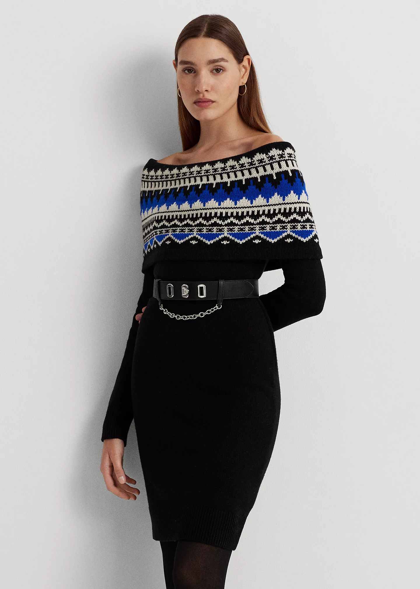 Fair Isle Off-the-Shoulder Sweater Dress