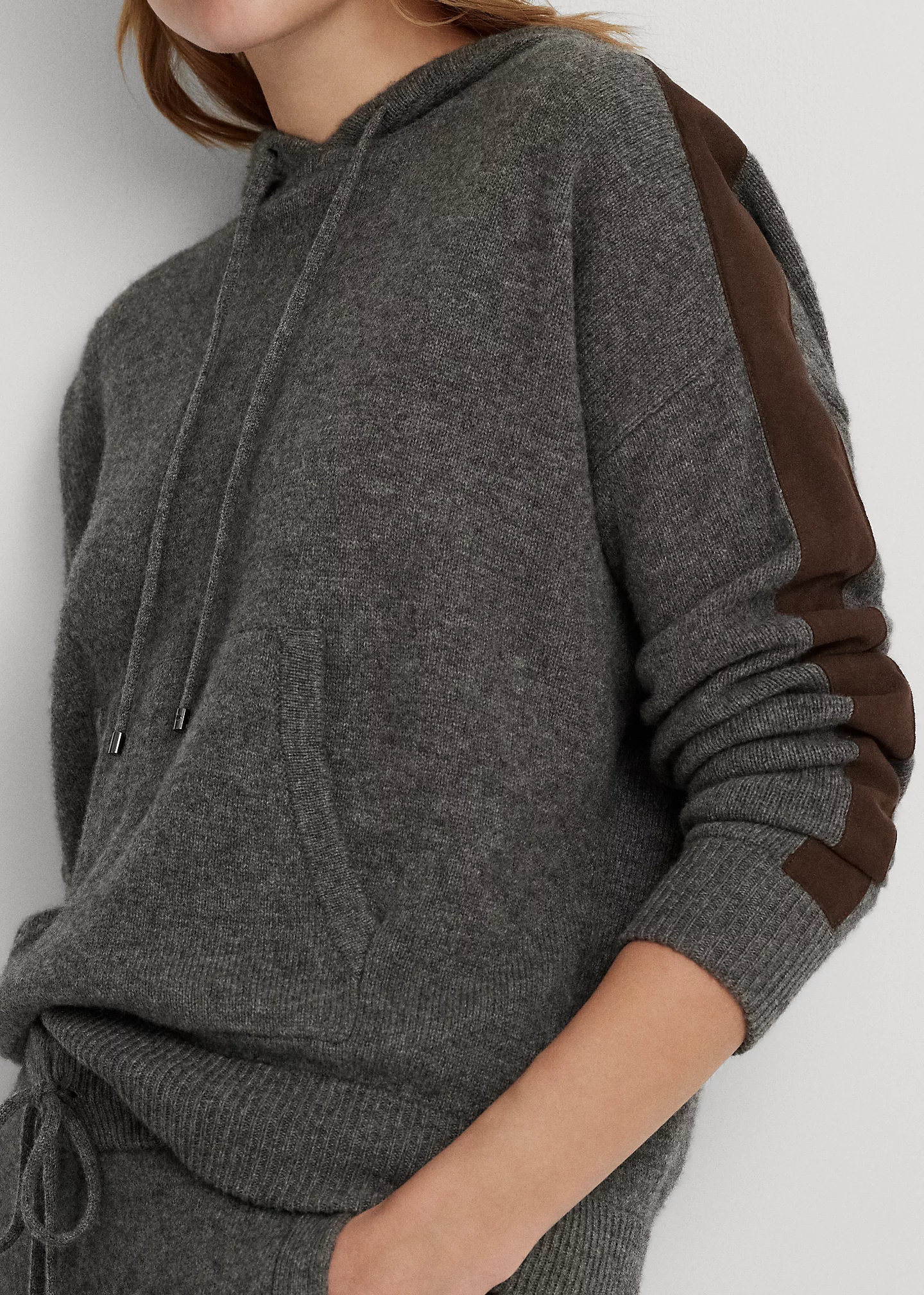 Faux Suede–Trim Wool-Cashmere Hoodie