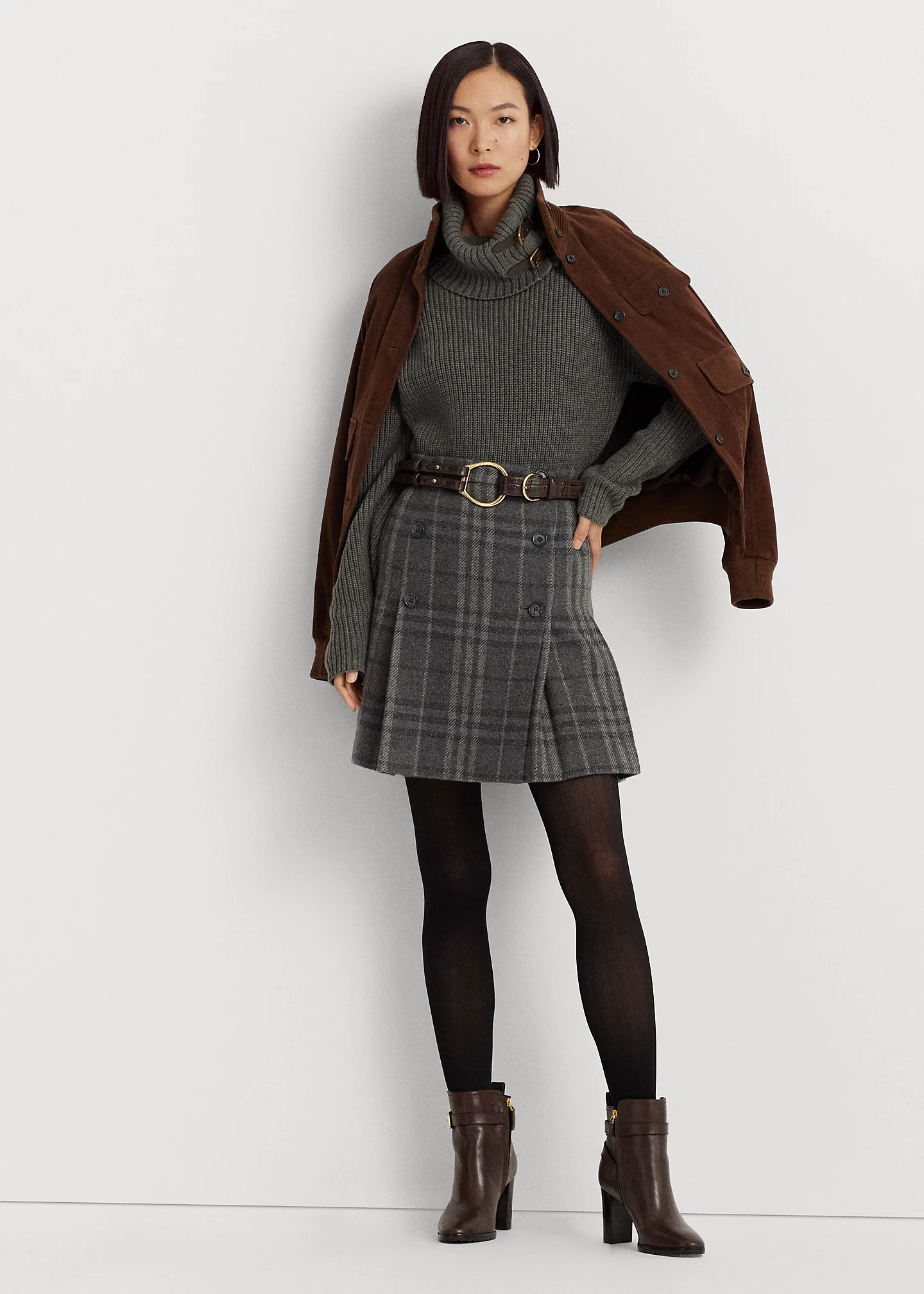 Plaid Pleated Wool-Blend Tweed Miniskirt