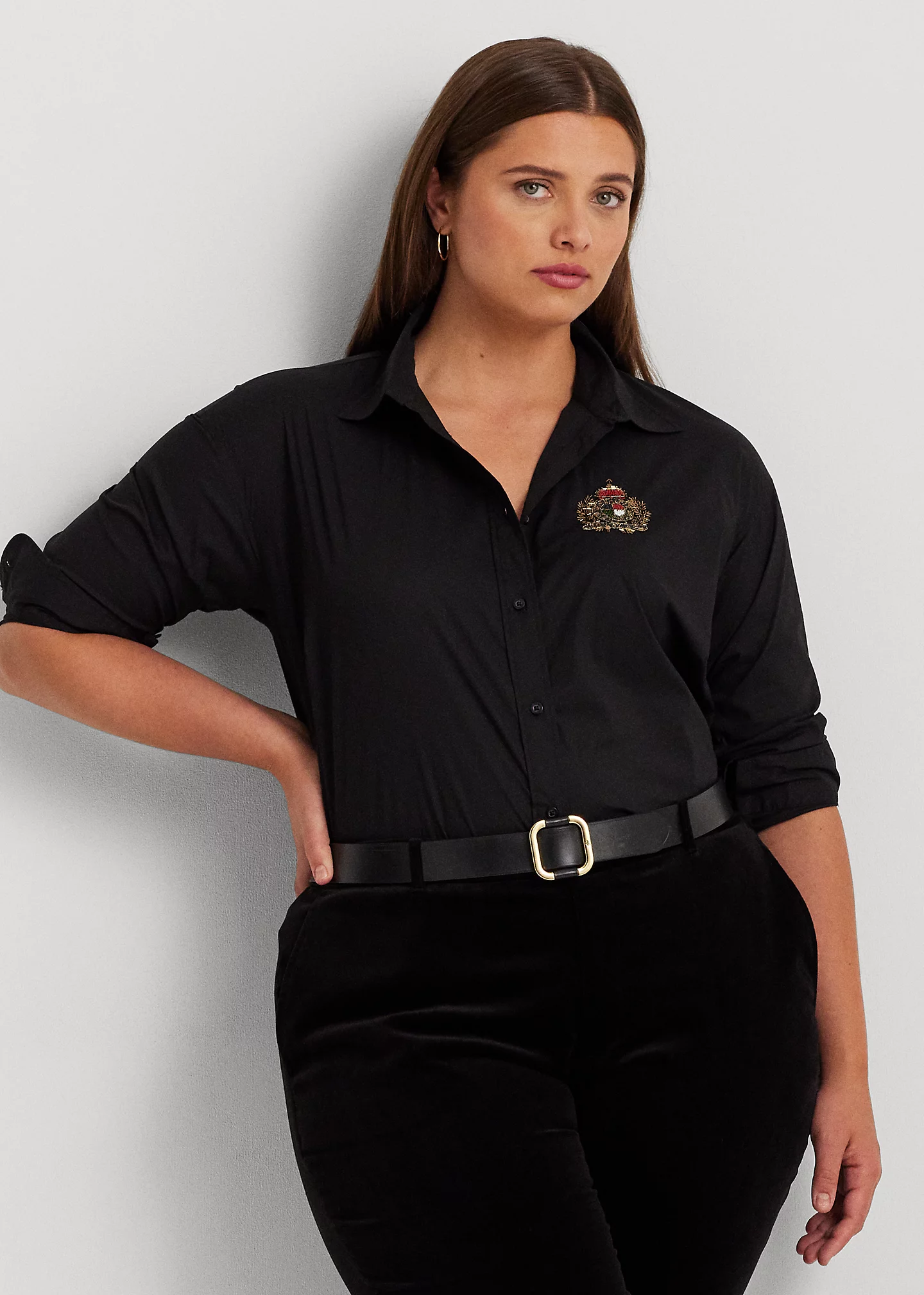 Beaded-Crest Stretch-Cotton Blend Shirt
