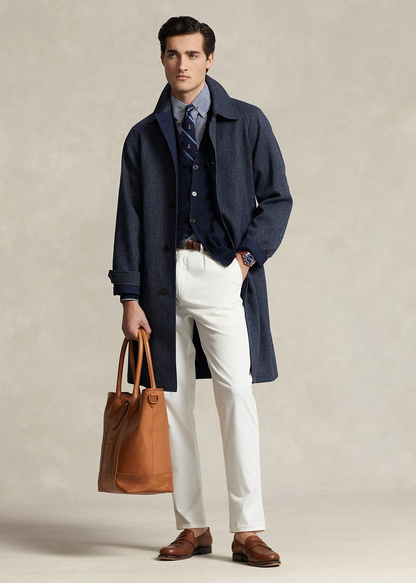 Reversible Tweed-Poplin Balmacaan Coat