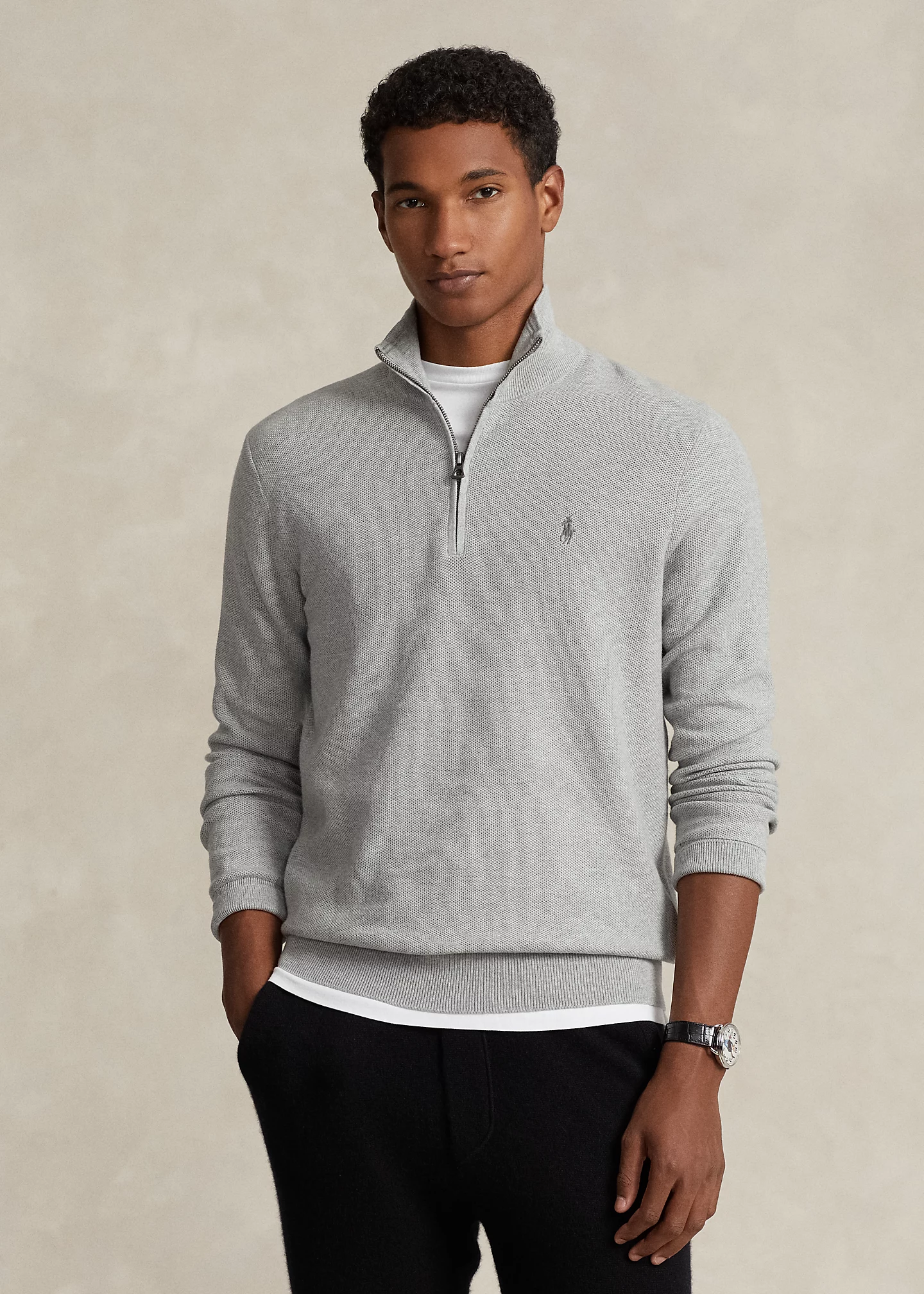 Mesh-Knit Cotton Quarter-Zip Sweater