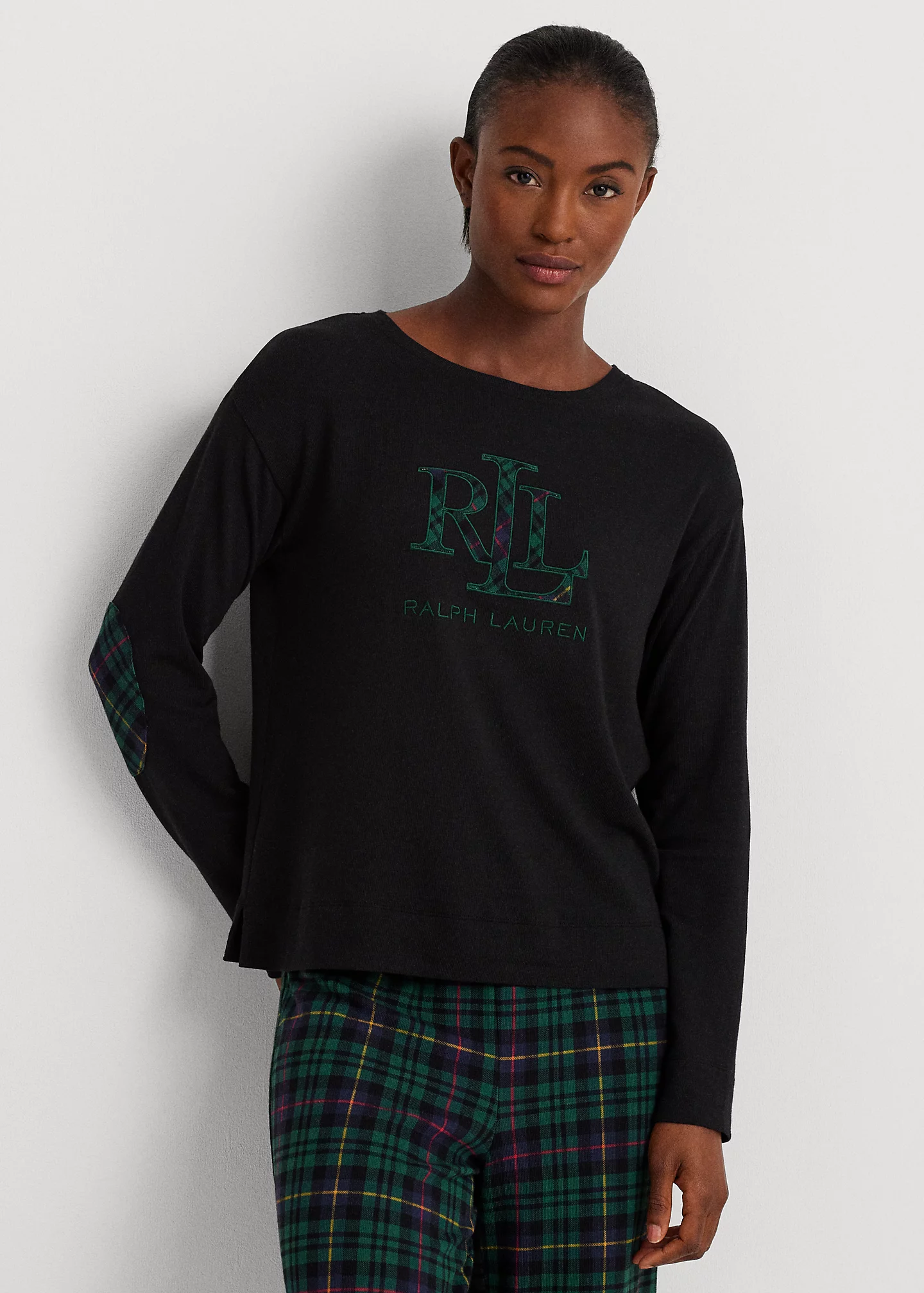 Plaid Cotton-Blend-Jersey Pajama Set