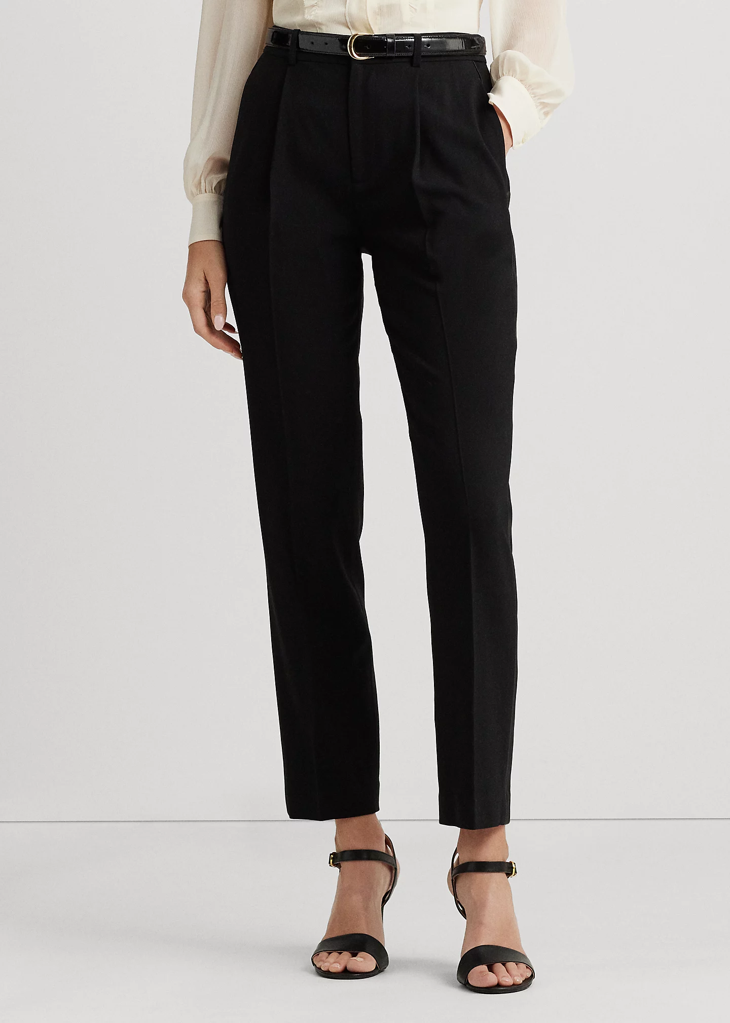 Satin-Stripe Wool Crepe Straight Pant