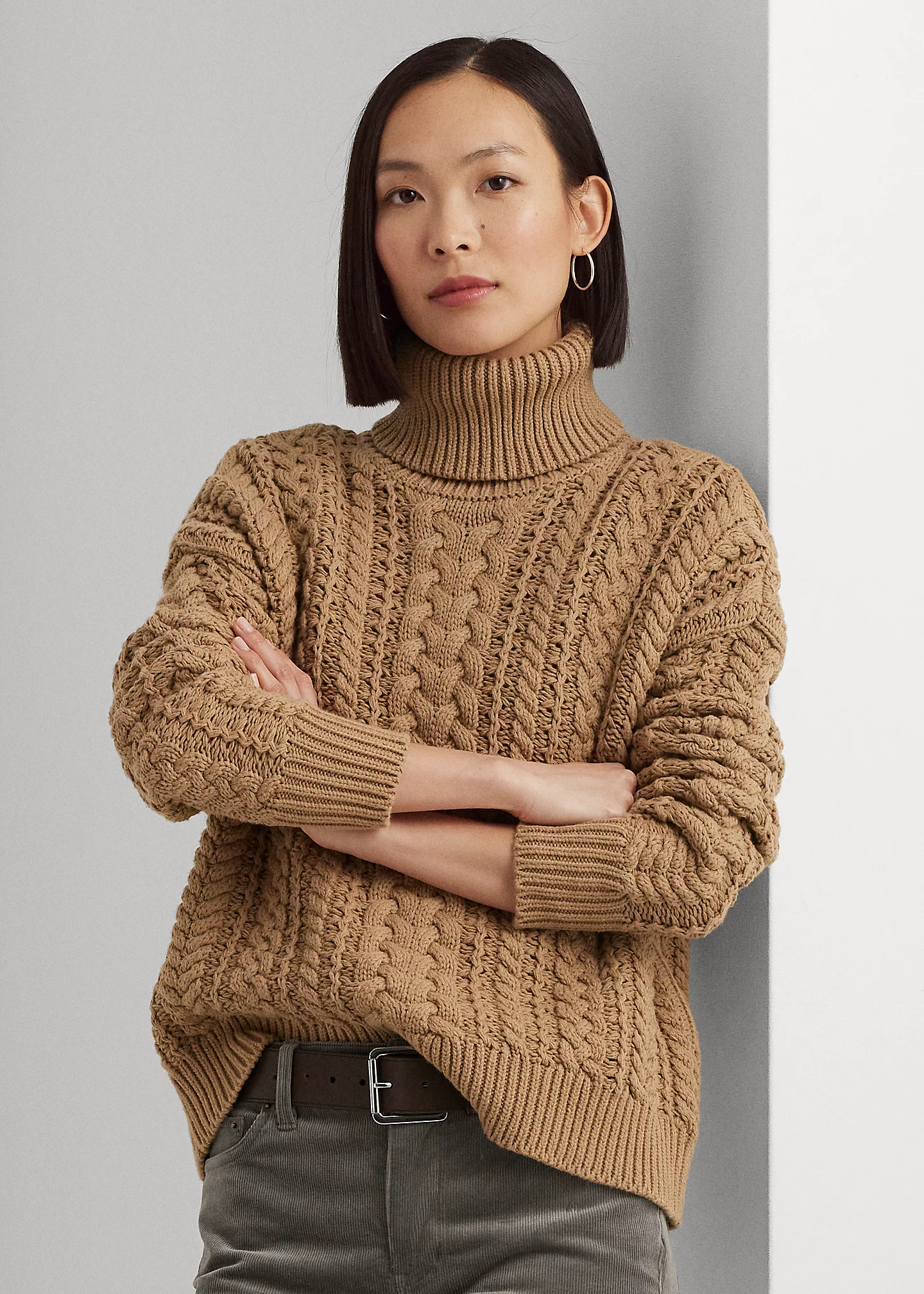 Cable-Knit Cotton-Blend Turtleneck