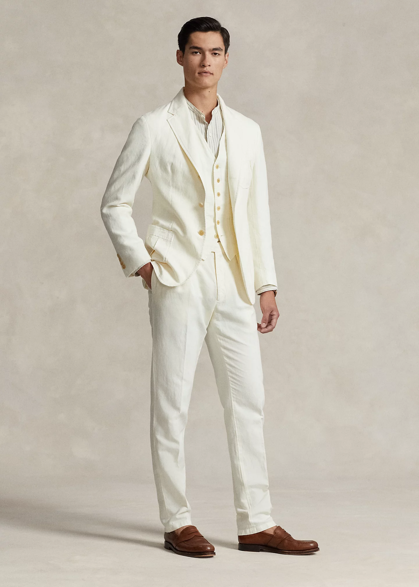Pleated Cotton-Linen Suit Trouser