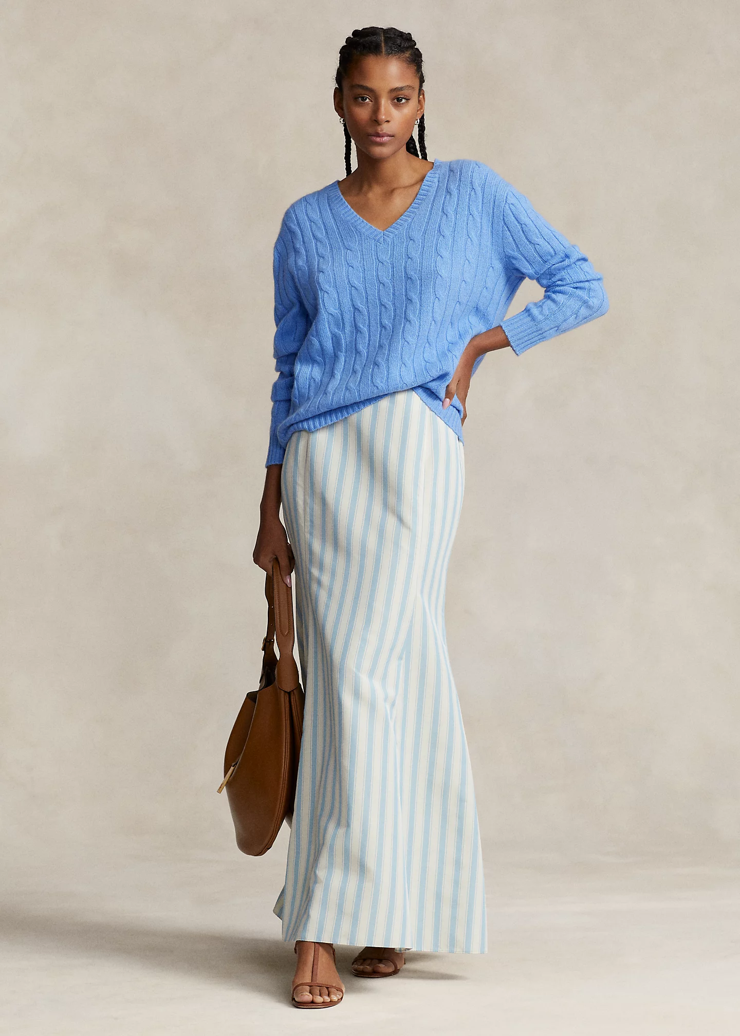 Cable-Knit Cashmere V-Neck Sweater