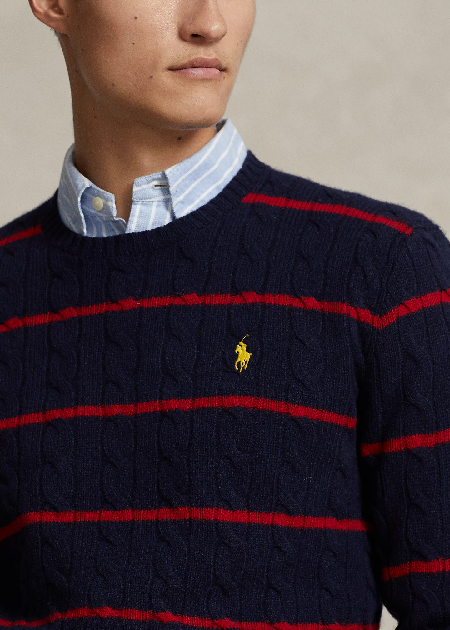 Striped Cable Wool-Cashmere Sweater