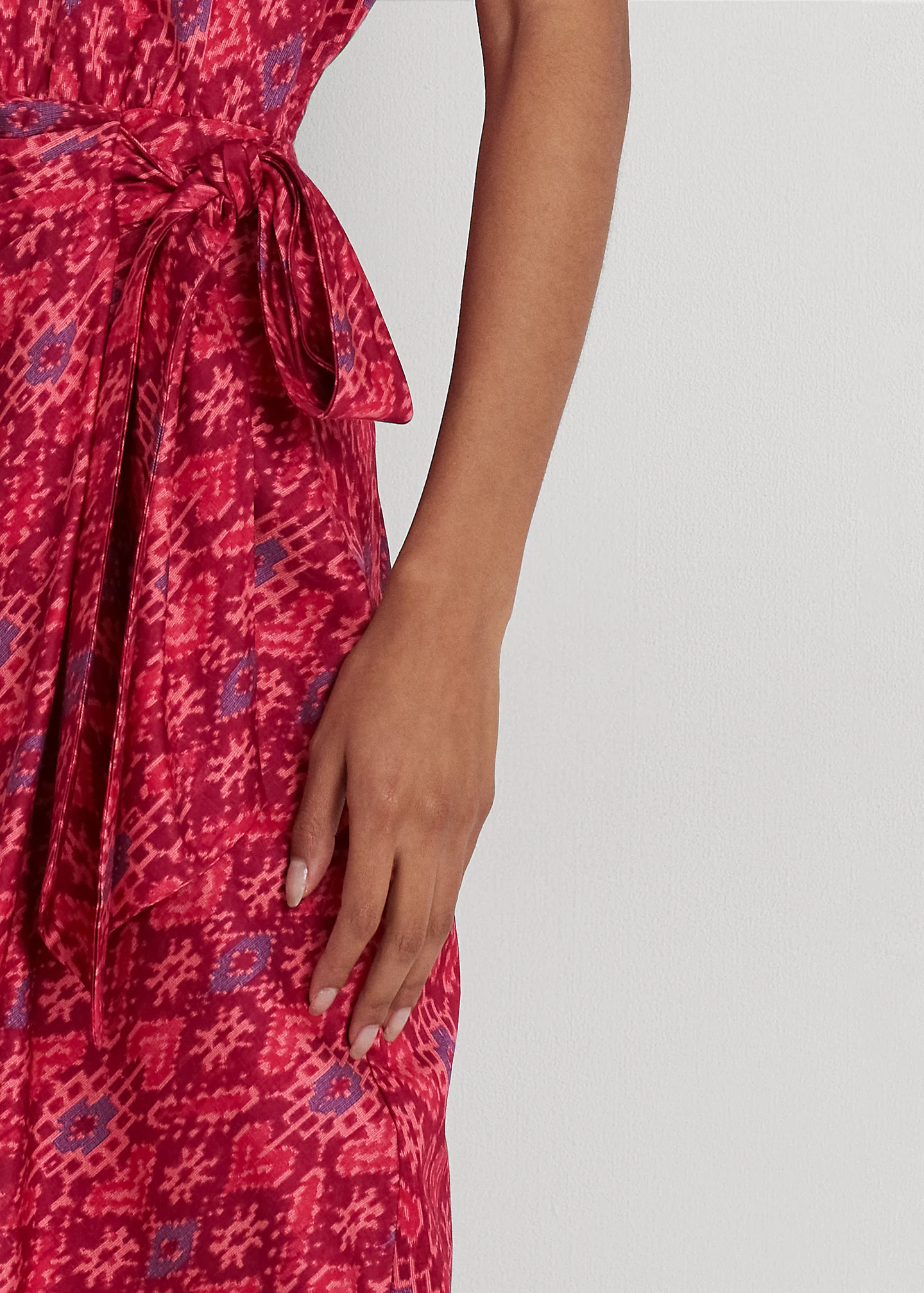 Geo-Print Shantung Tie-Waist Dress