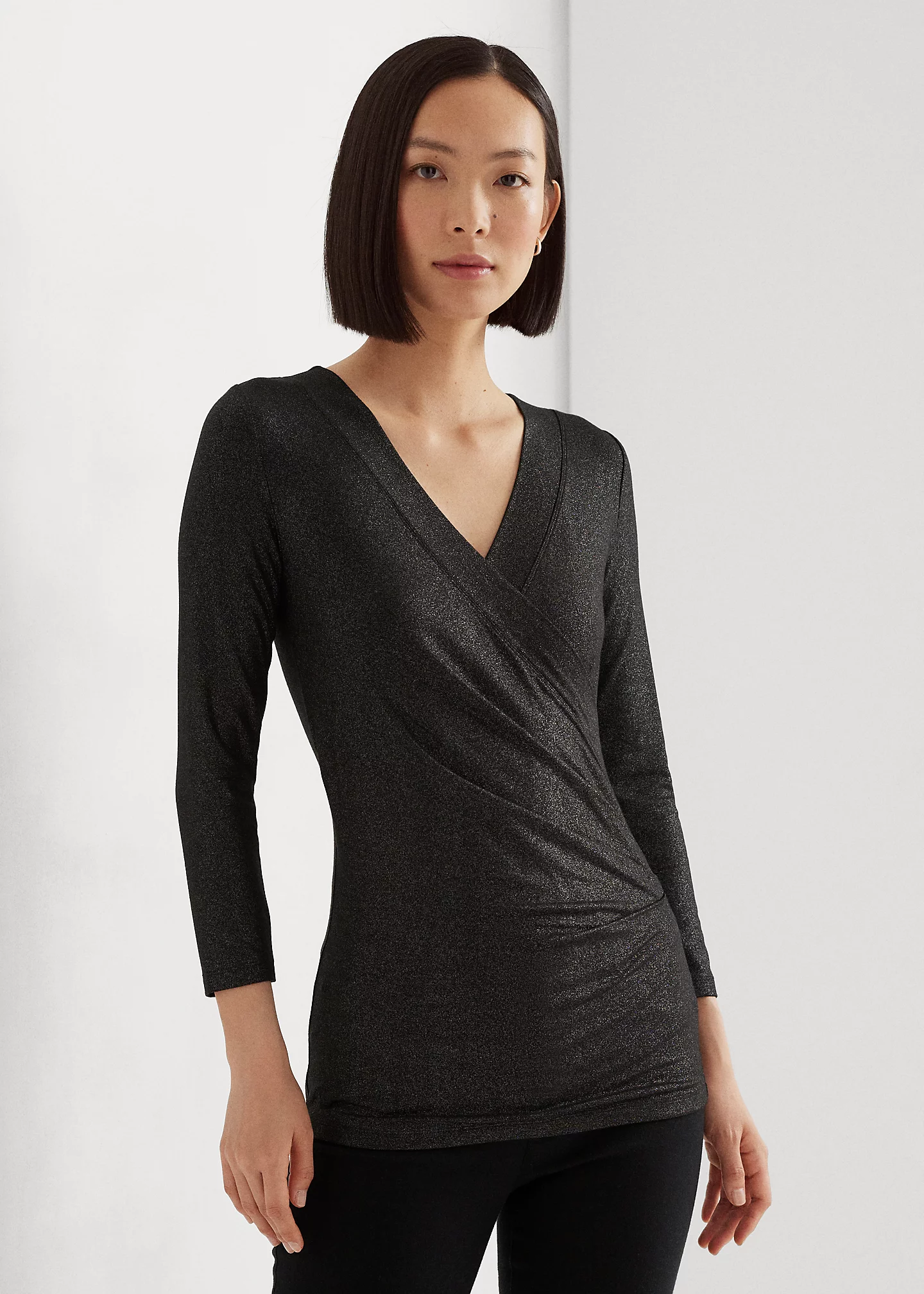 Metallic Jersey Surplice Top