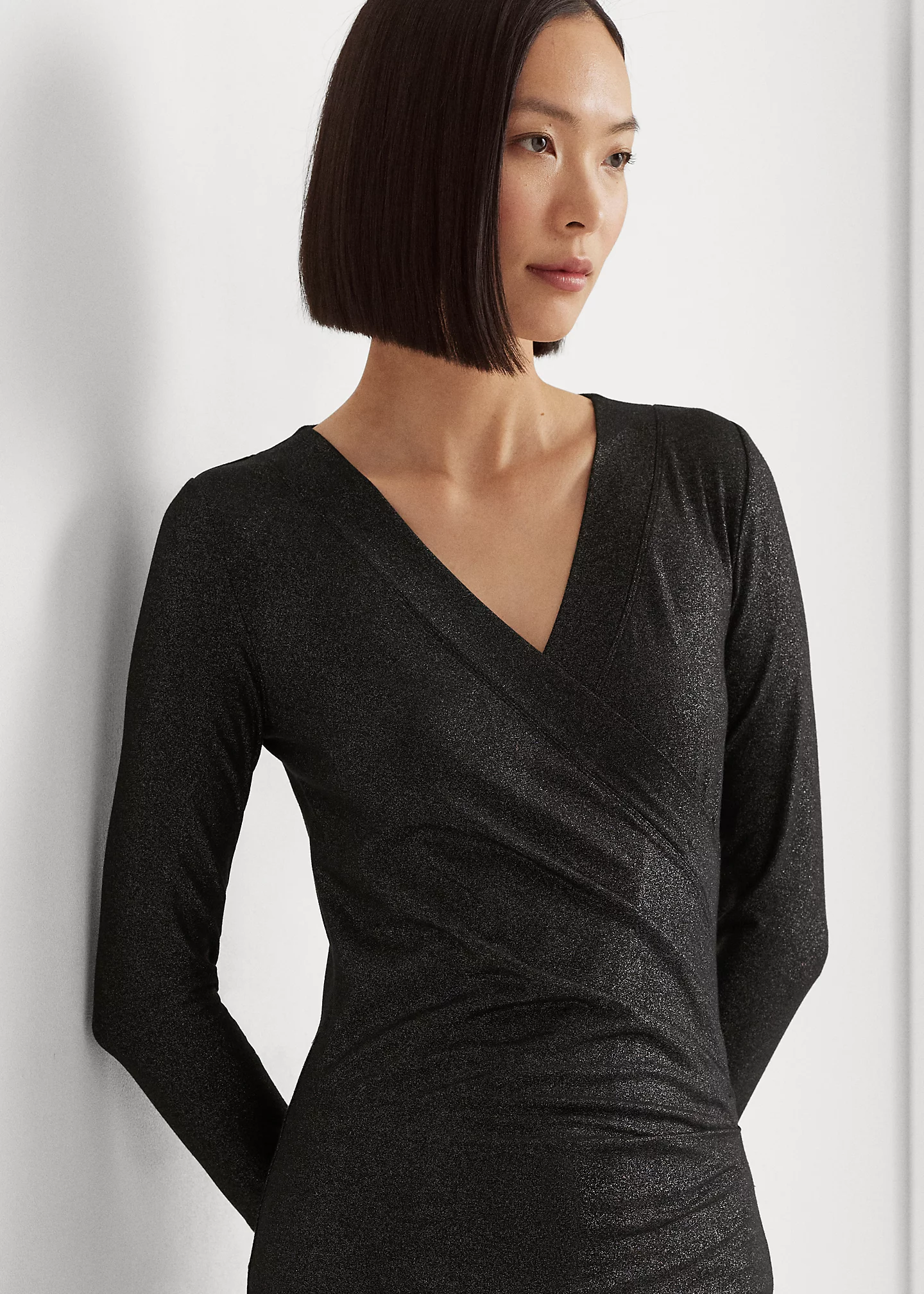 Metallic Jersey Surplice Top