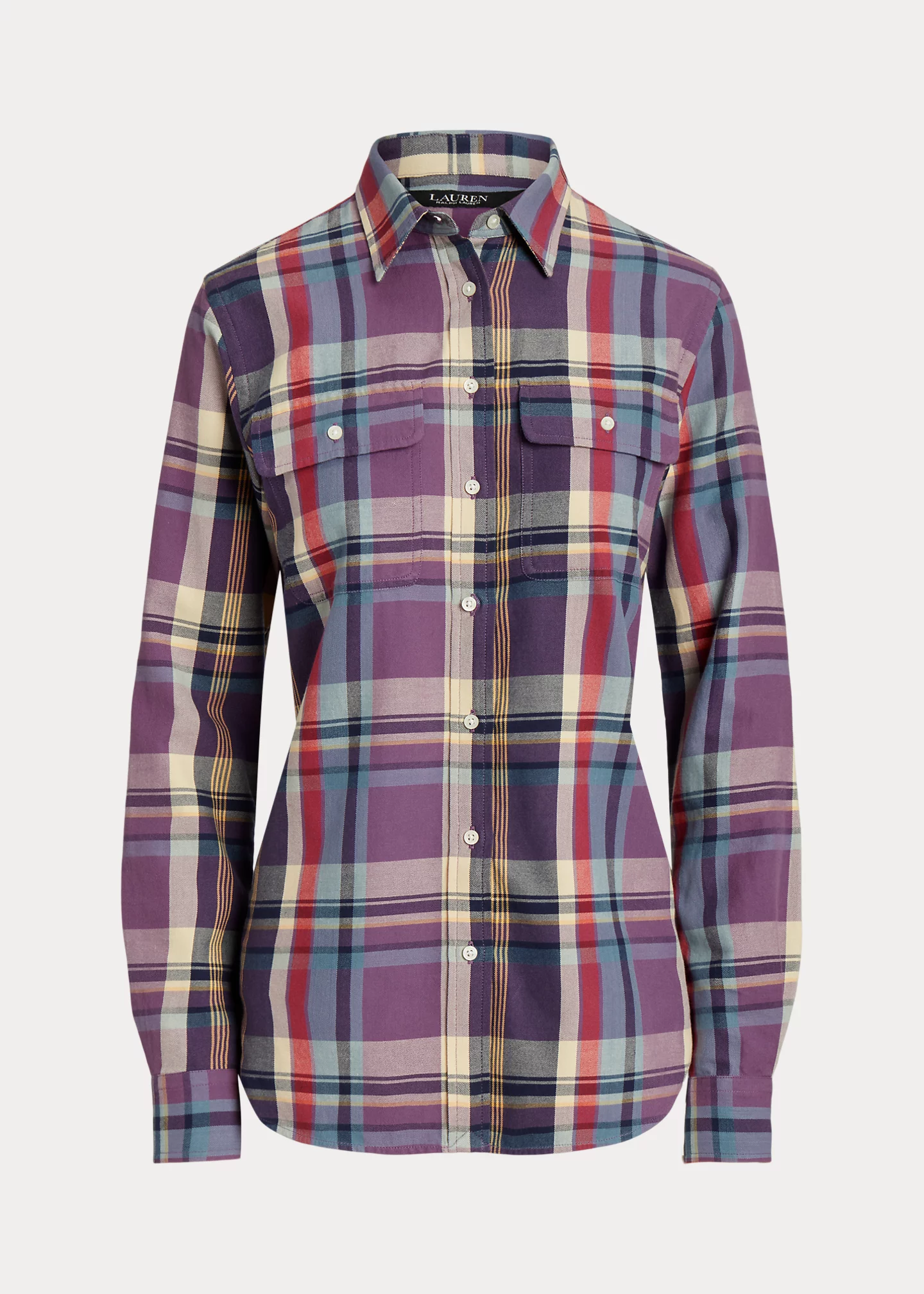 Plaid Suede-Trim Cotton Twill Shirt
