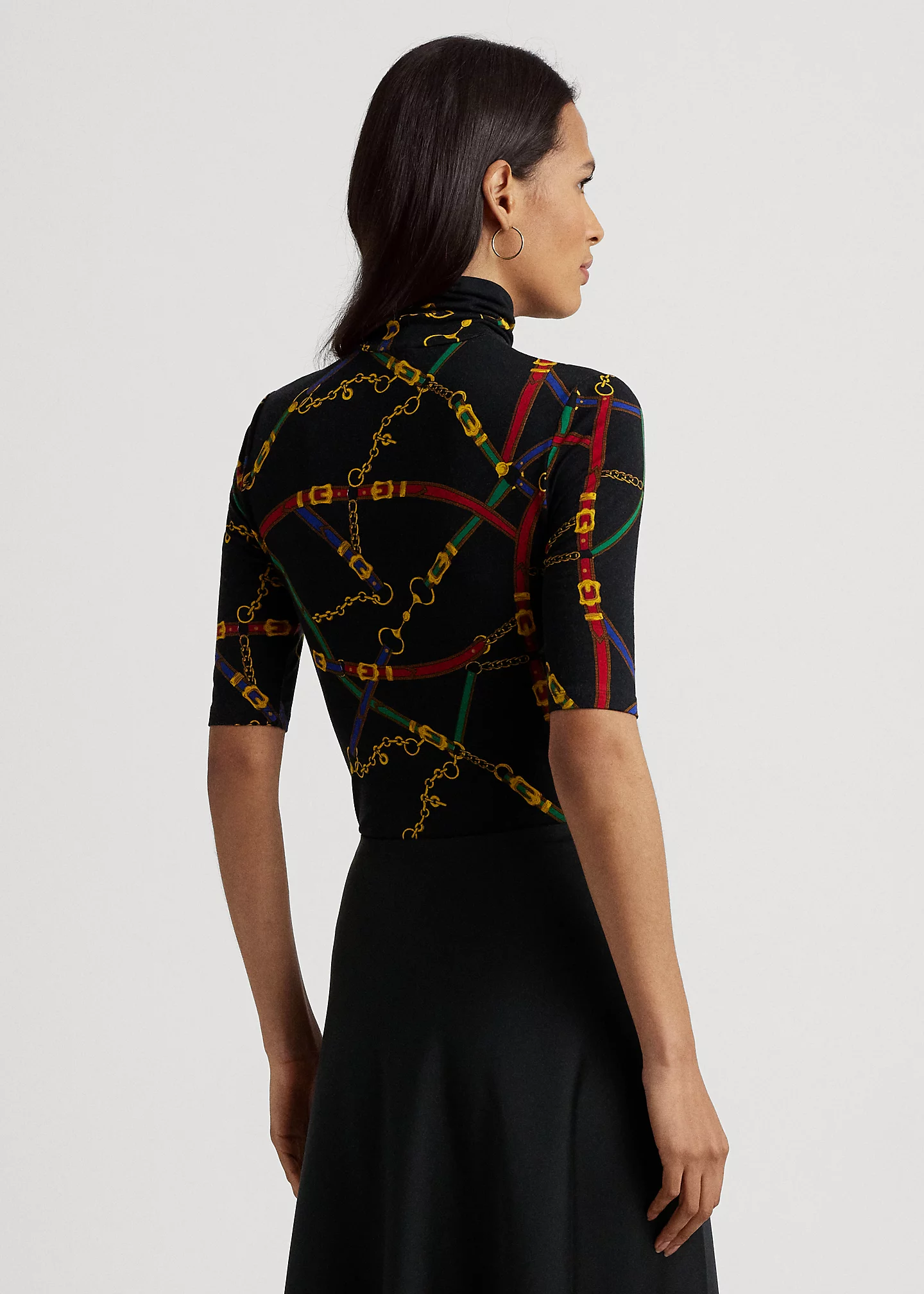 Belting-Print Stretch Jersey Turtleneck